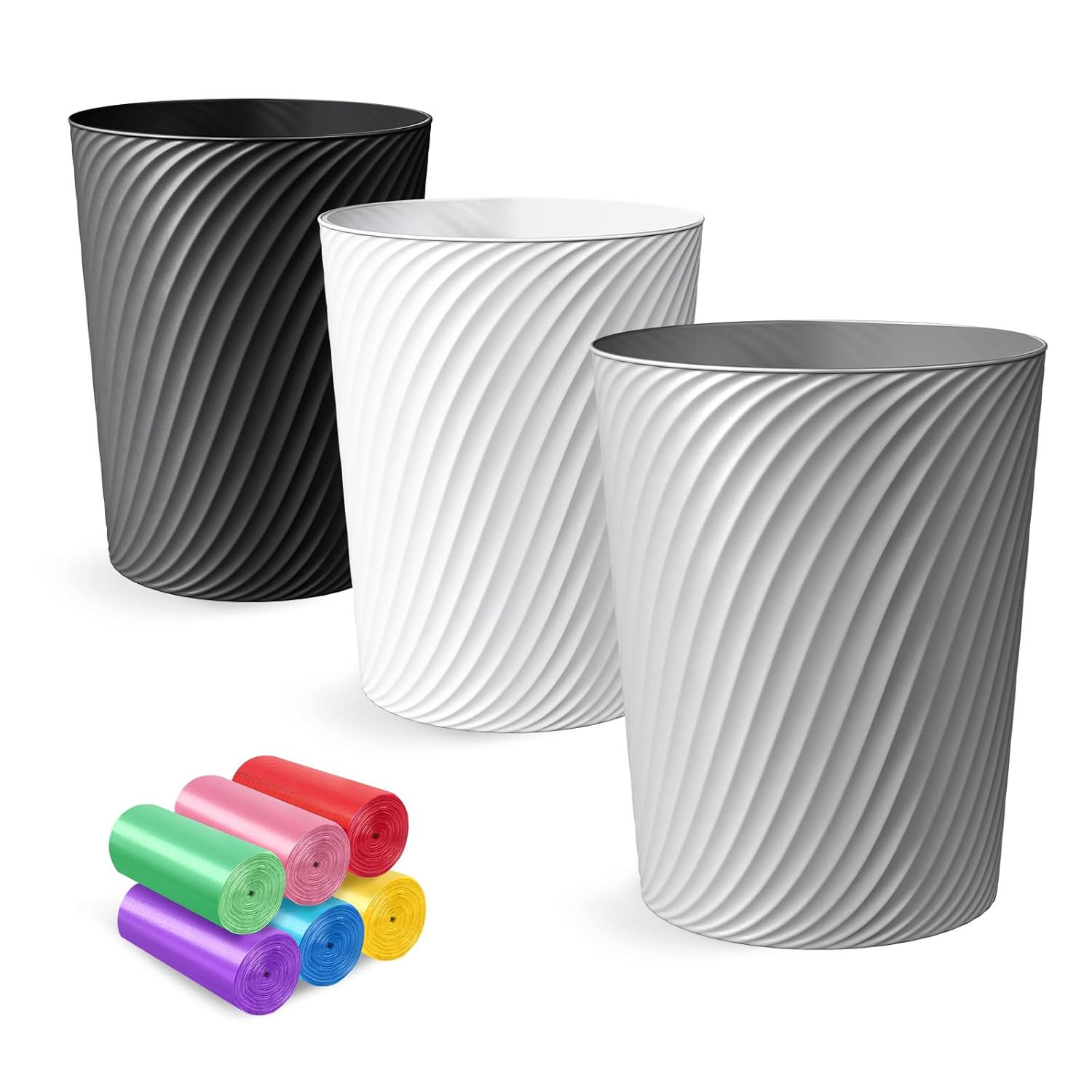 Small Trash Can 3 Pack 1.8 Gallons, Bathroom Trash Can & Garbage Can with 6 Trash Bags, Bedroom