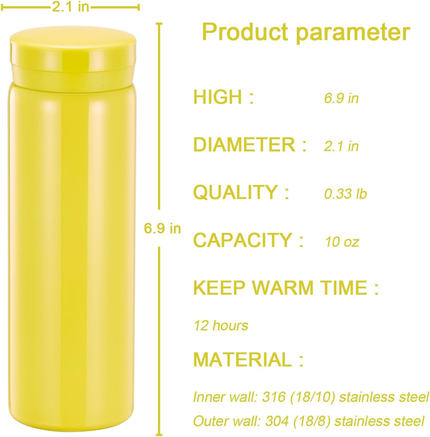 10oz Mini Water Bottle Stainless Steel Thermos Small Flask - Insulated Vacuum, Leak Proof, Keeps