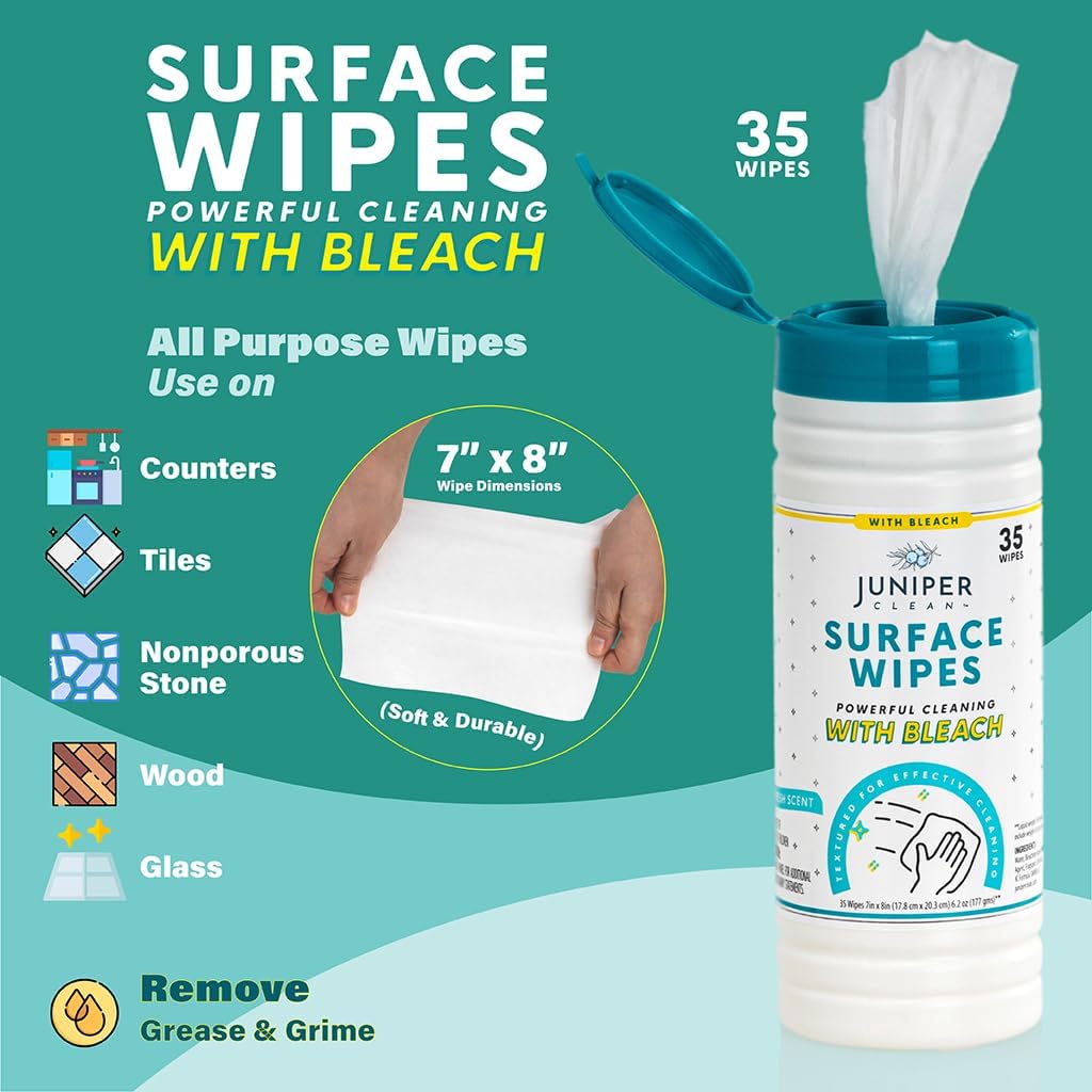 1 Pack Surface Cleaning Wipes with Bleach, All-Purpose Cleaner for Bathroom, Kitchen, Office, 35