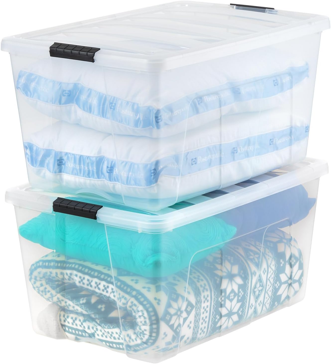 IRIS USA 94 Qt Stackable Plastic Storage Bins with Lids, 2 Pack - BPA-Free, Made in USA