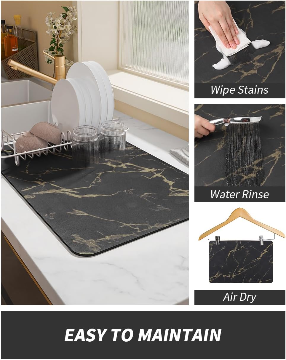 AMOAMI Coffee Mat Hide Stain Rubber Backed Absorbent Dish Drying Mat for Kitchen Counter-Coffee Bar