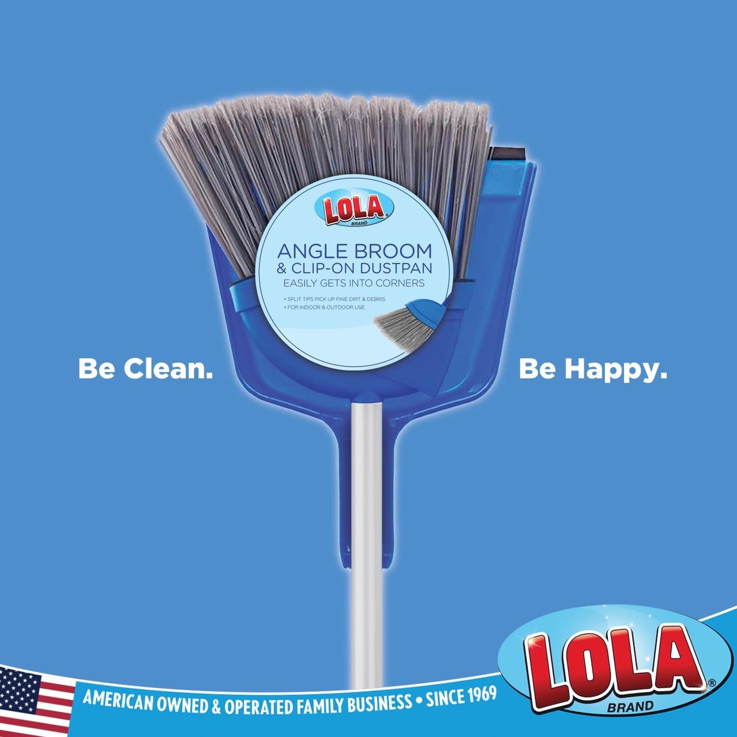 Angle Broom w/Dustpan, Indoor, 9.25" W Head, Smaller Style- Made w/Recycled Soda Bottles & Polished