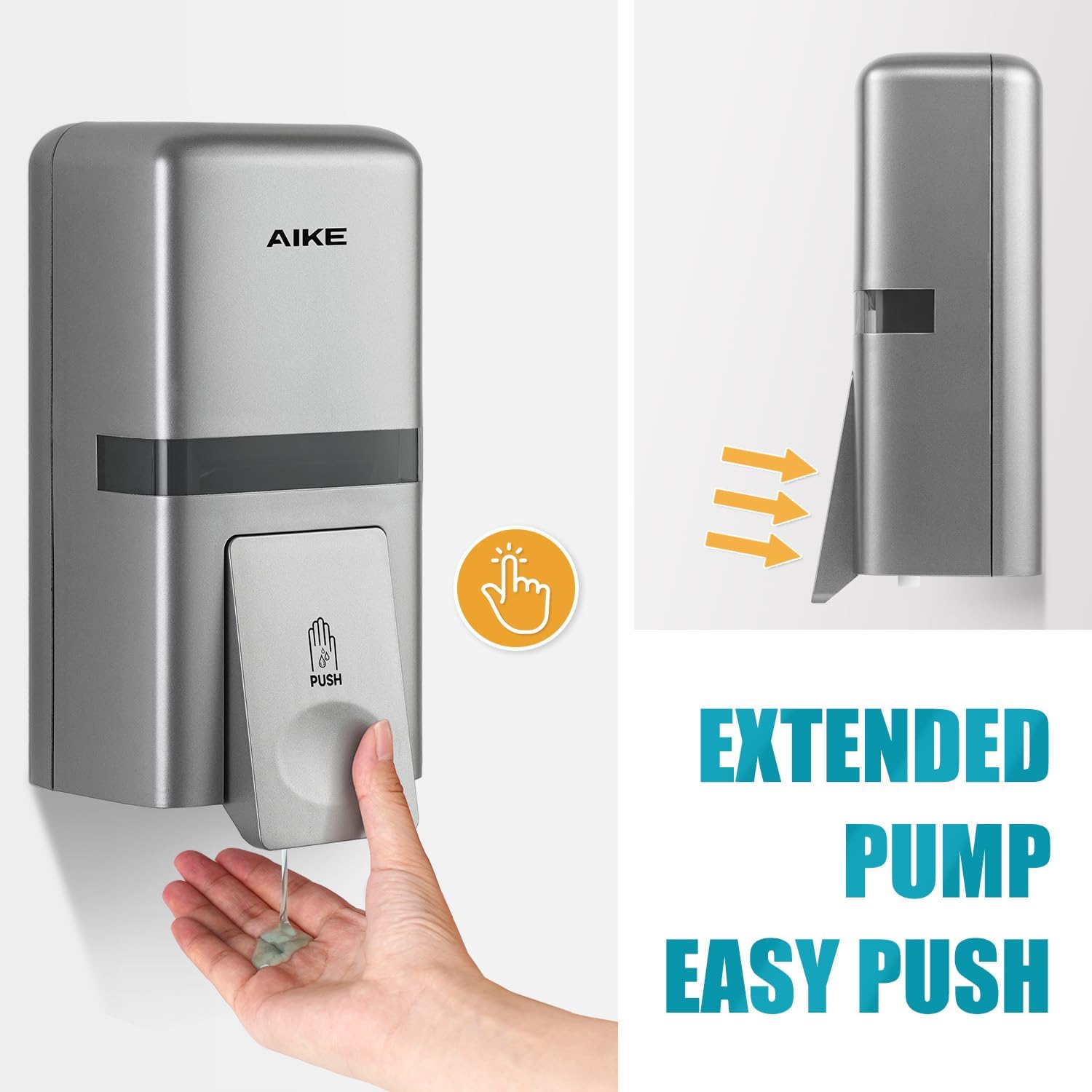 AIKE Wall Mount Liquid Soap Dispenser, 27oz Large Capacity with Extended Pump for Commercial