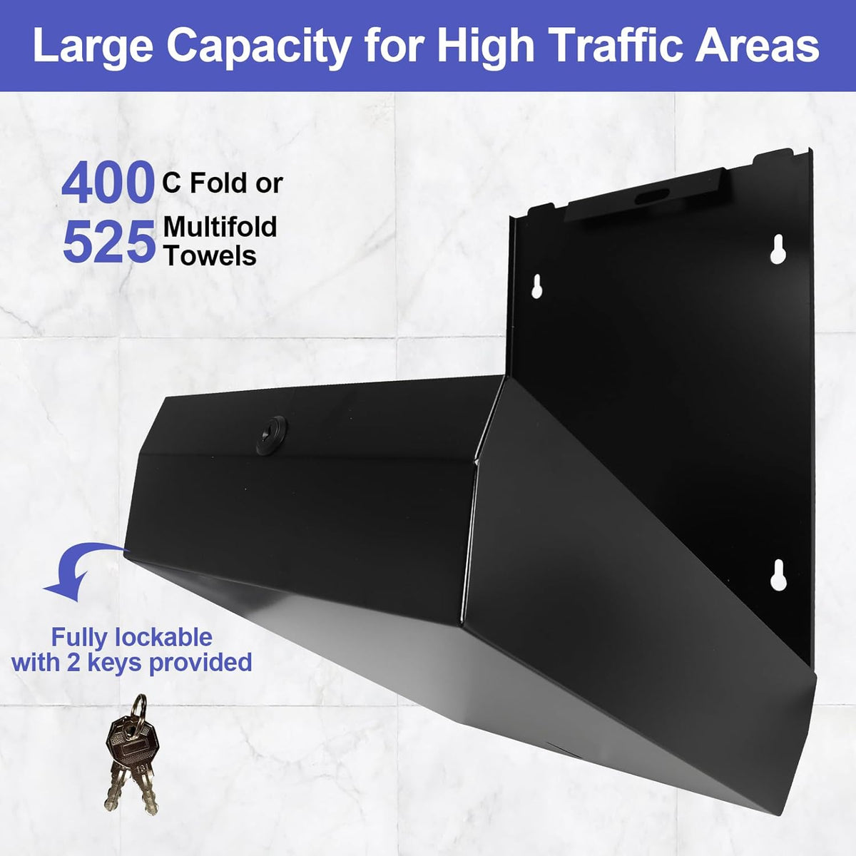 Paper Towel Dispenser Wall Mount, Matte Black Stainless Steel Commercial Paper Towel Holder with