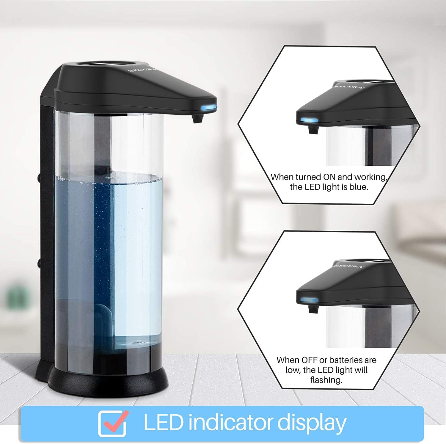 Secura 17oz Automatic Liquid Soap Dispenser, Touchless Battery Operated Hand Soap Dispenser with