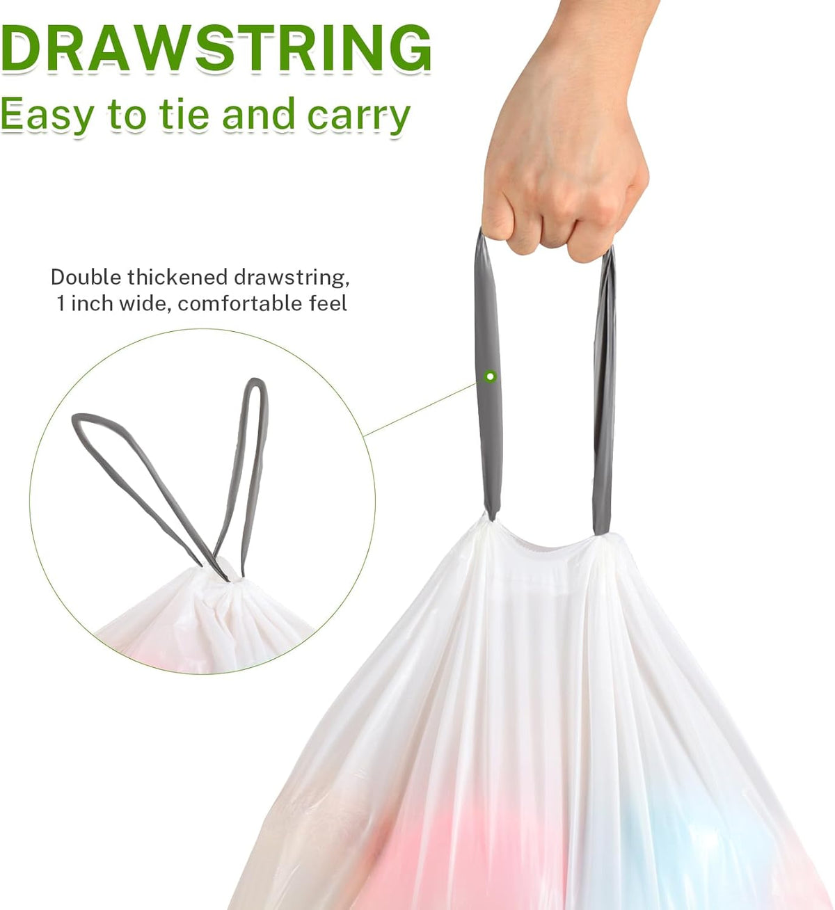 15 Gallon Tall Kitchen Trash Bags Drawstring - 1.2 Mil Thick White Garbage Bag for Office Kitchen