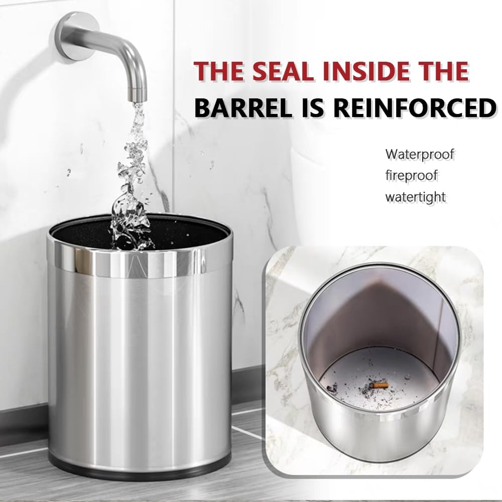2.6Gallon/10L，Stainless Steel Bathroom Trash Can,Chrome Trash Can,Silver Garbage Can for