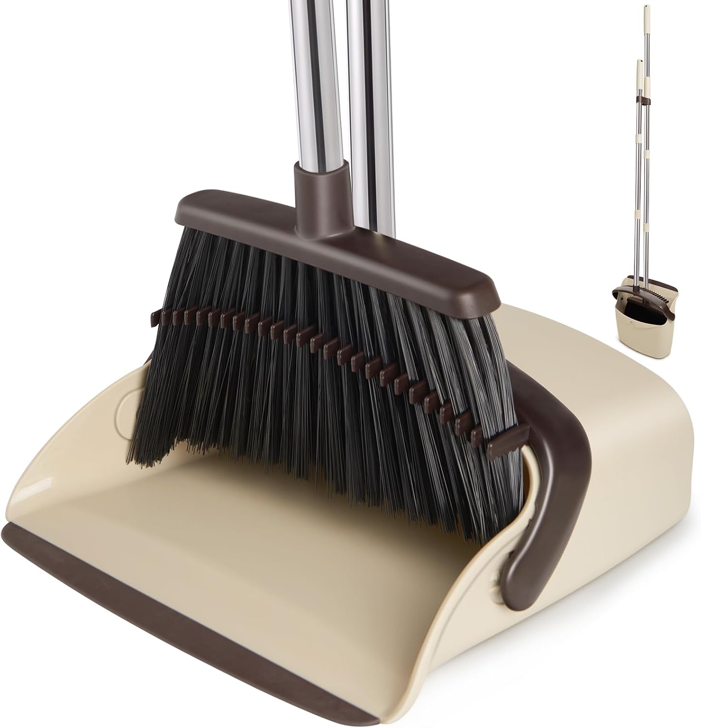 Broom and Dustpan Set, Dustpans with Broom Combo for Home, Heavy Dust Broom and Dustpan Combo, Long