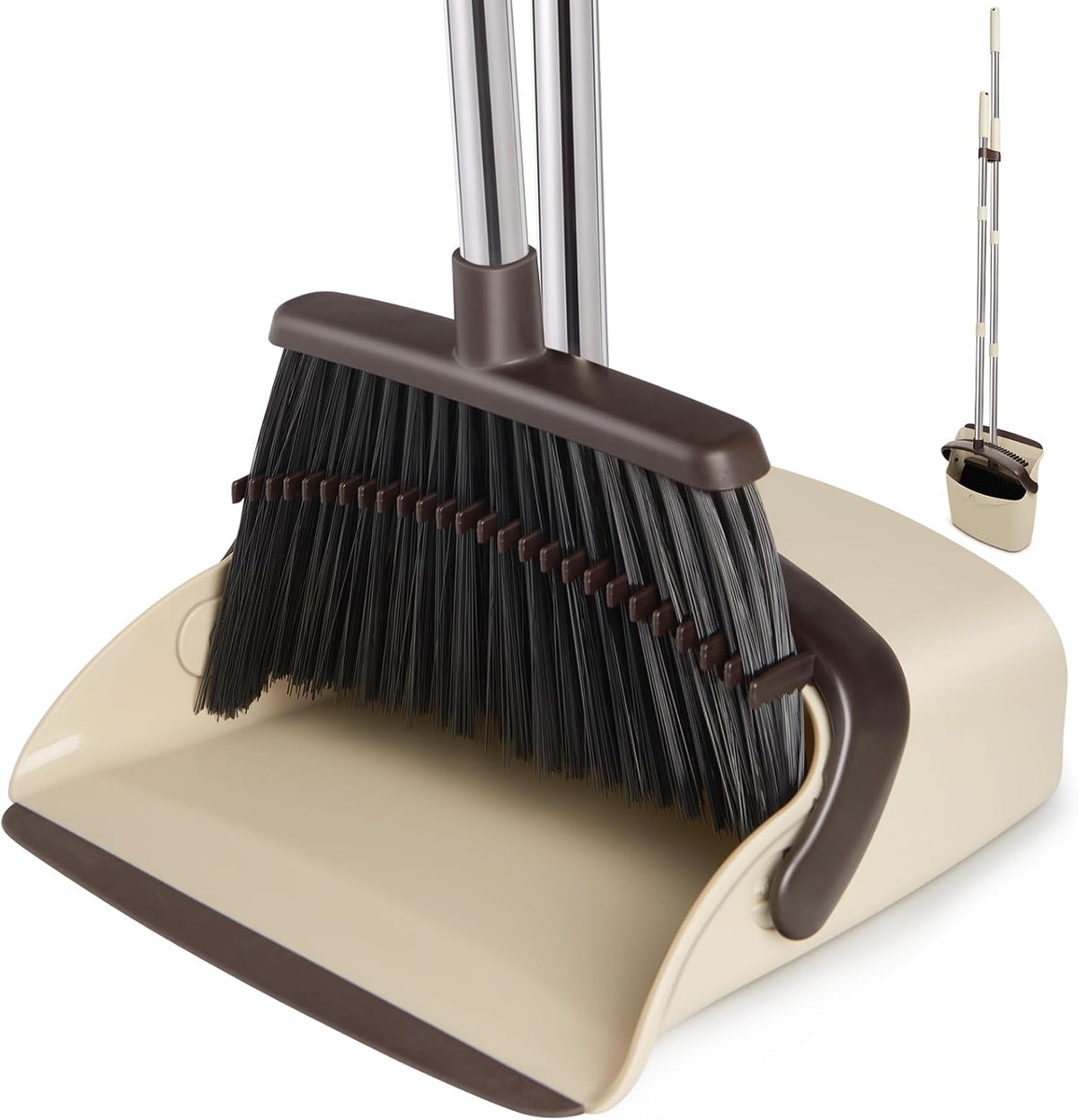 Broom and Dustpan Set, Dustpans with Broom Combo for Home, Heavy Dust Broom and Dustpan Combo, Long