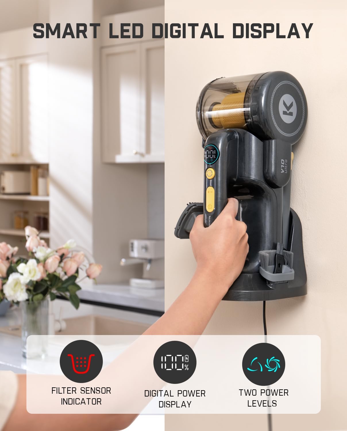 Fanttik Fold V10 Ultra Deluxe Handheld Vacuum Cordless, 17kPa Suction Power, Charging Base, Pivot