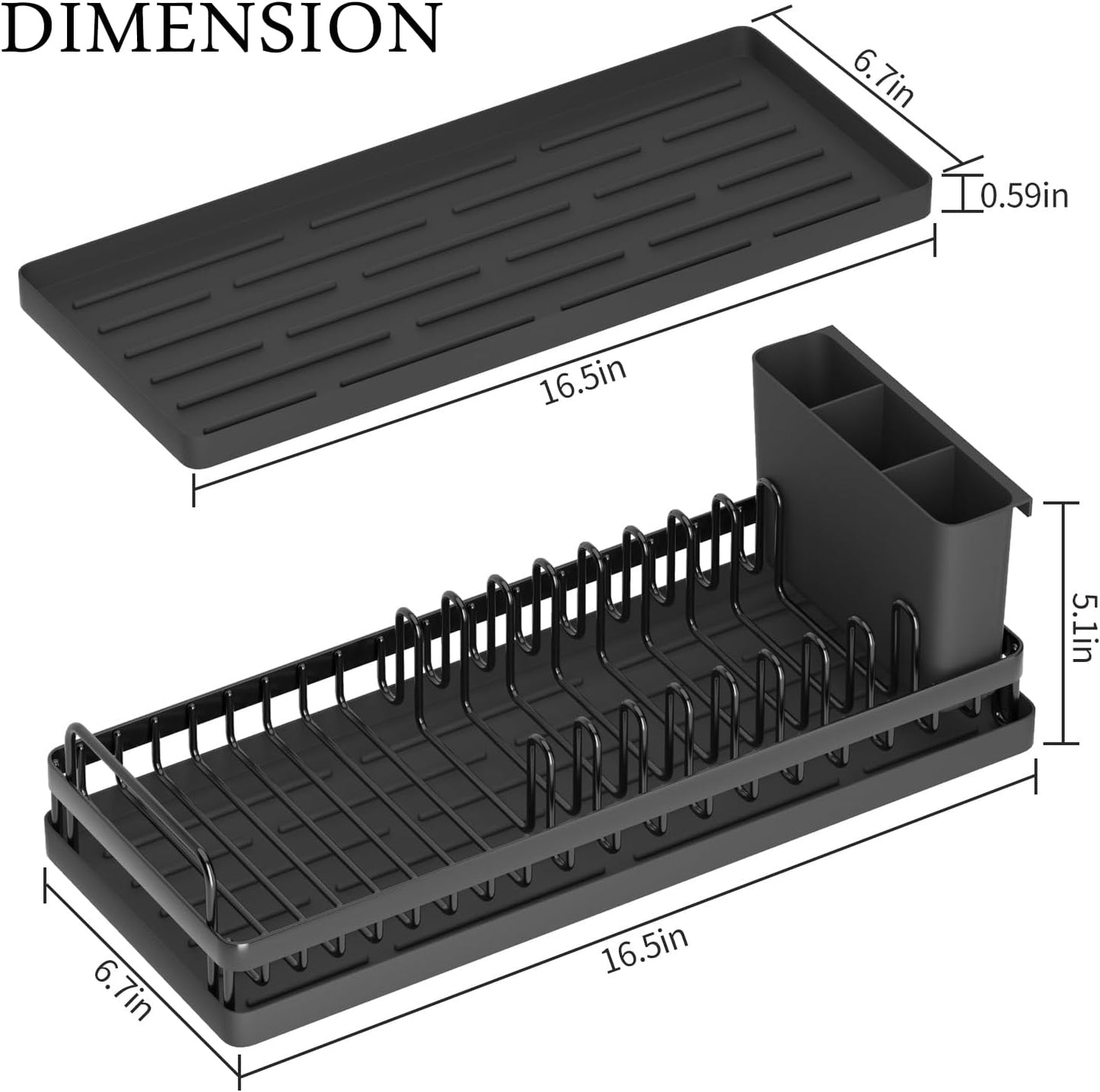 Small Dish Drying Rack, Compact Sink Dish Drainer Plate Organizer with Utensil Holder and 2pcs