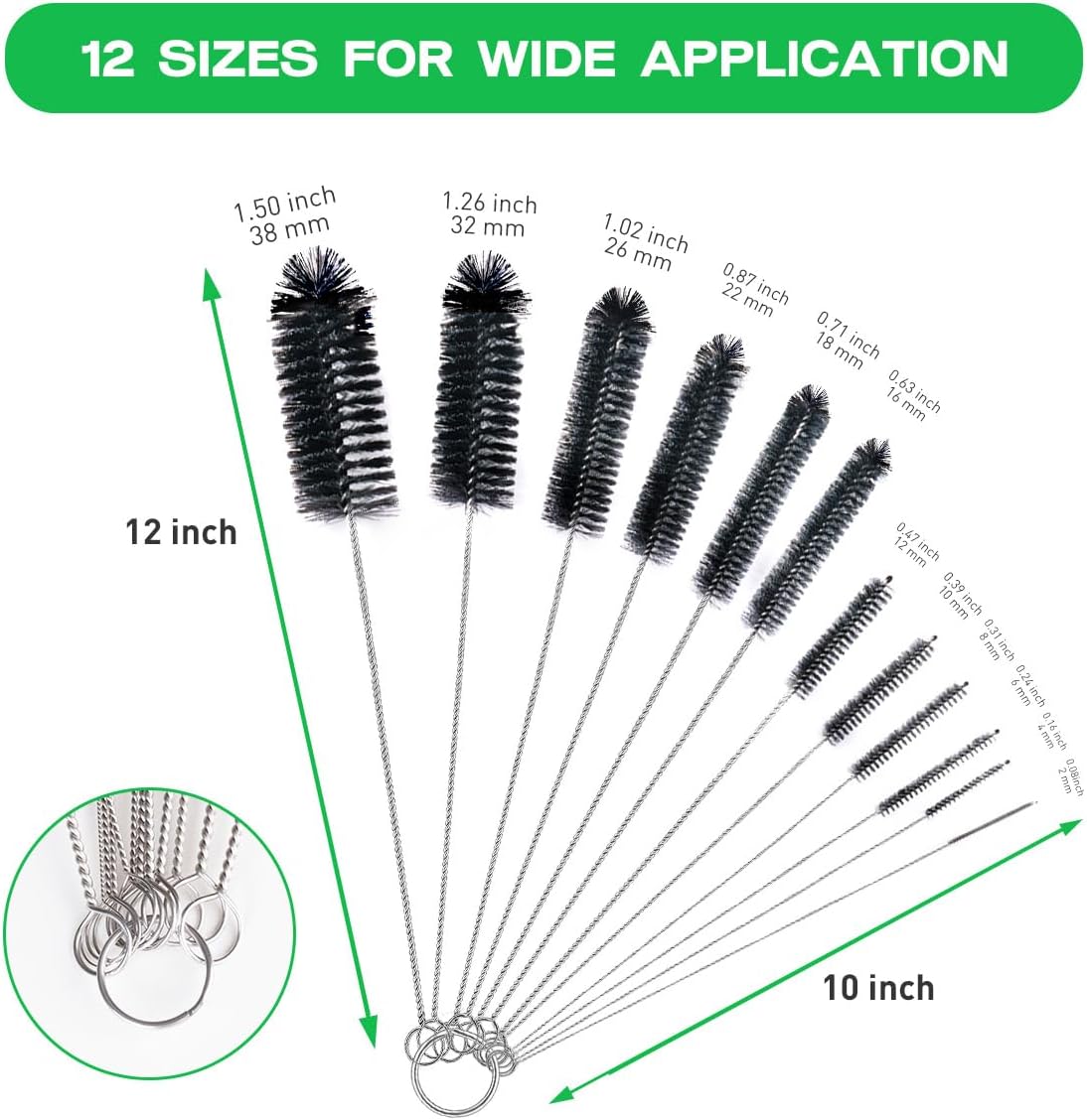 Straw Cleaner Brush Set,12 Pieces Extra Long Pipe Water Bottle Brushes for Cleaning Reusable