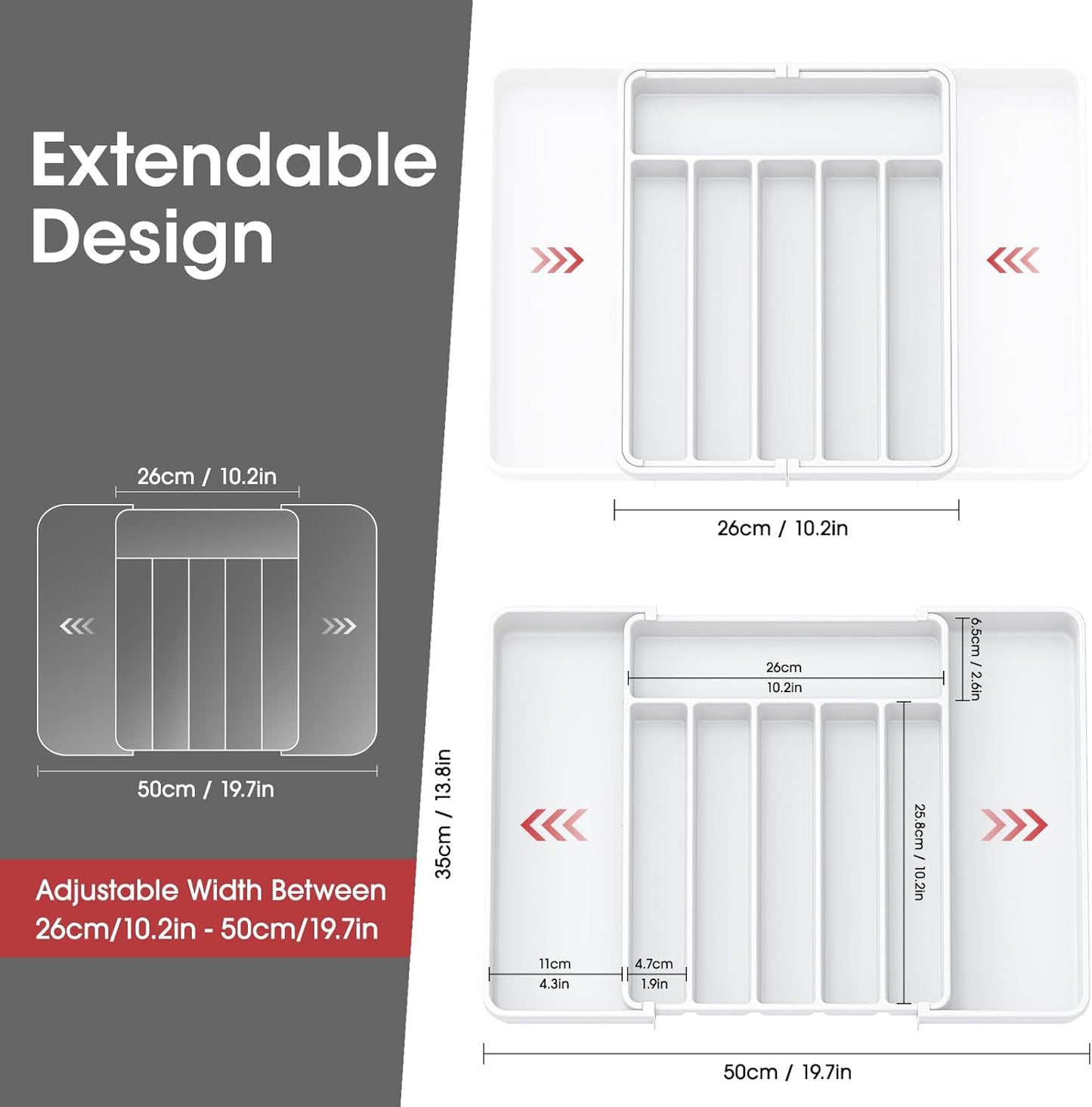 Aujen Silverware Organizer - Expandable Kitchen Drawer Organizer, Adjustable Utensil Organizer