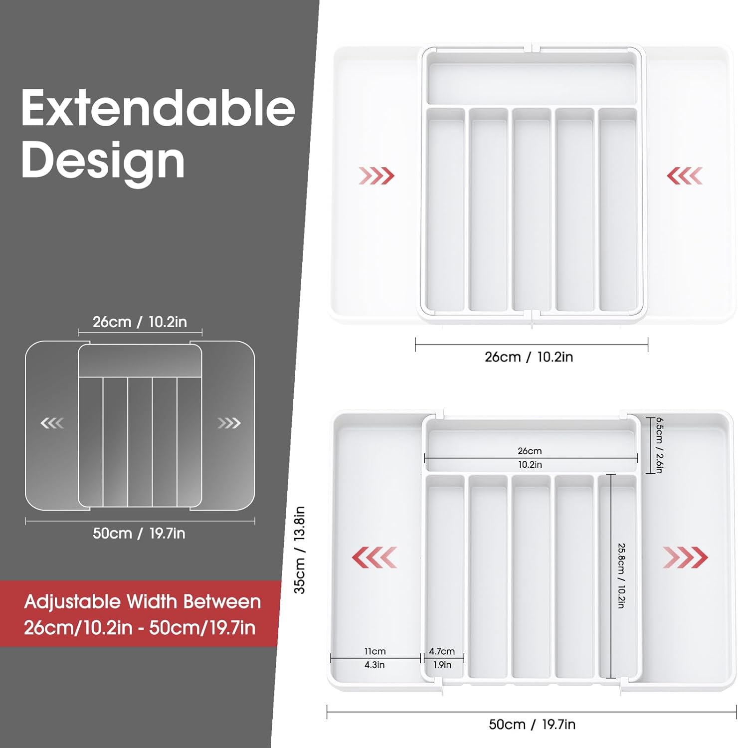 Aujen Silverware Organizer - Expandable Kitchen Drawer Organizer, Adjustable Utensil Organizer