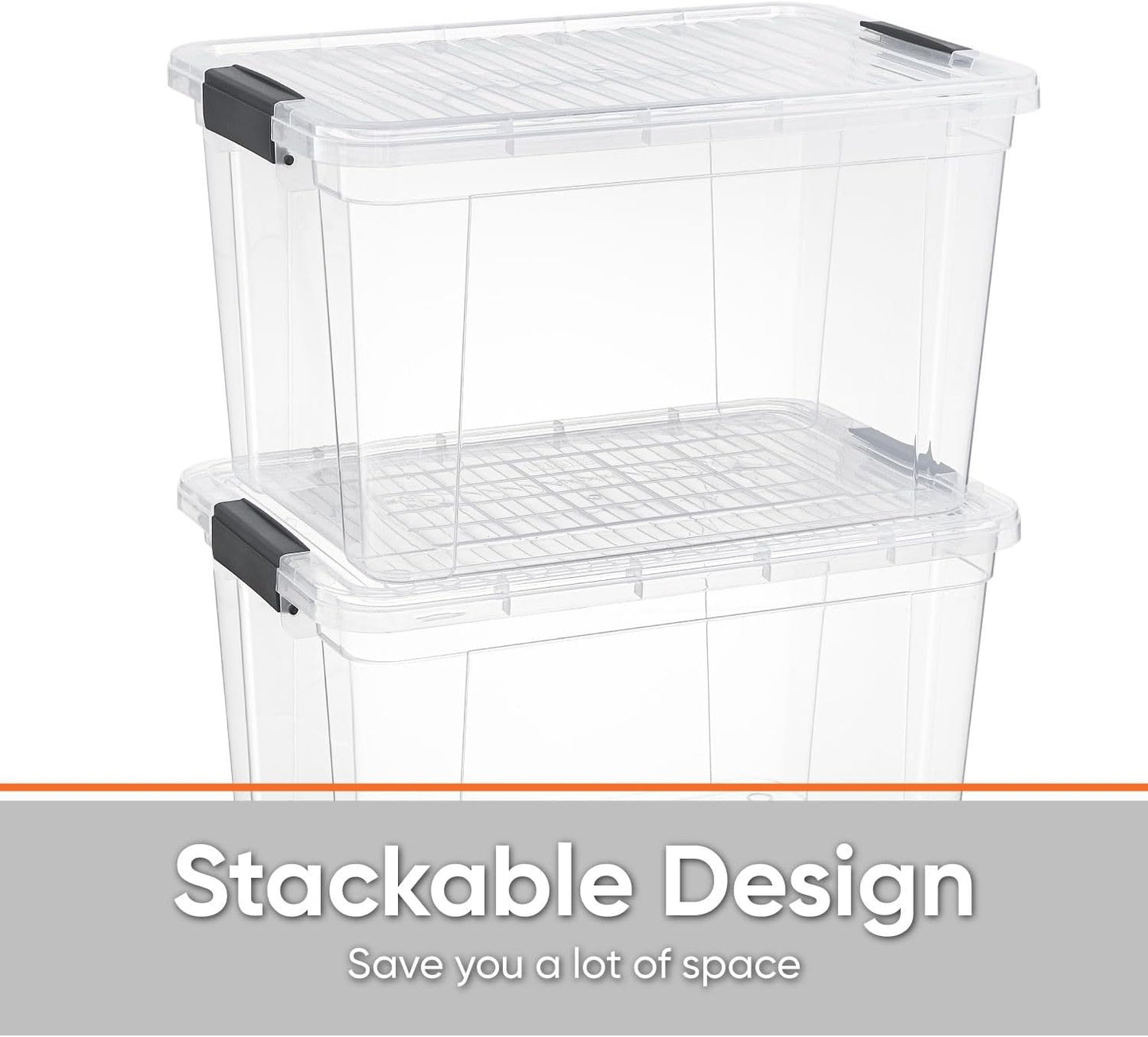 Superio Storage Bins with Lids- 4 Pack, 4.75 Qt Clear Boxes for Organizing, Stackable Plastic