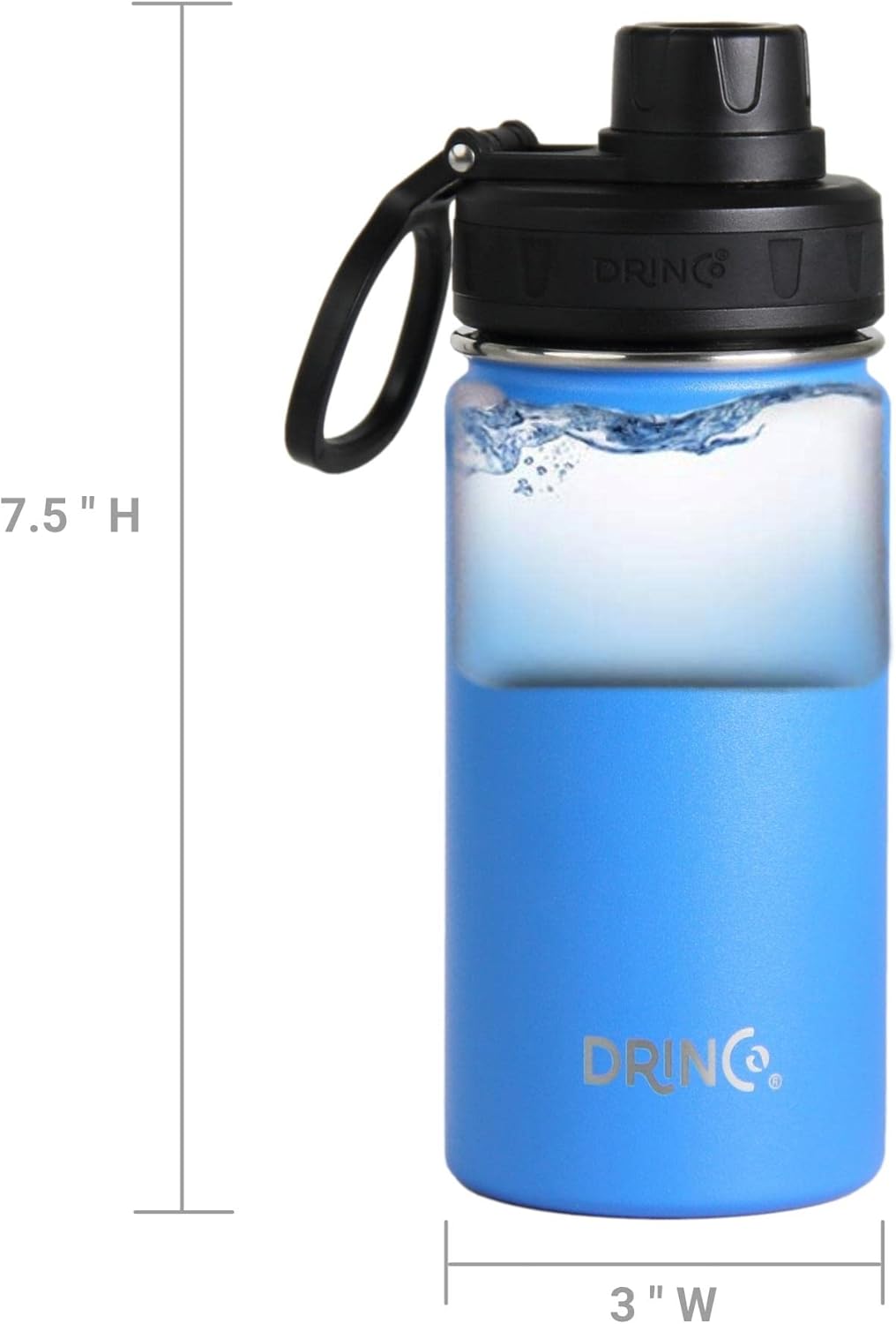 DRINCO Stainless Steel Water Bottle Spout Lid Vacuum Insulated Double Wall Water Bottle Wide Mouth