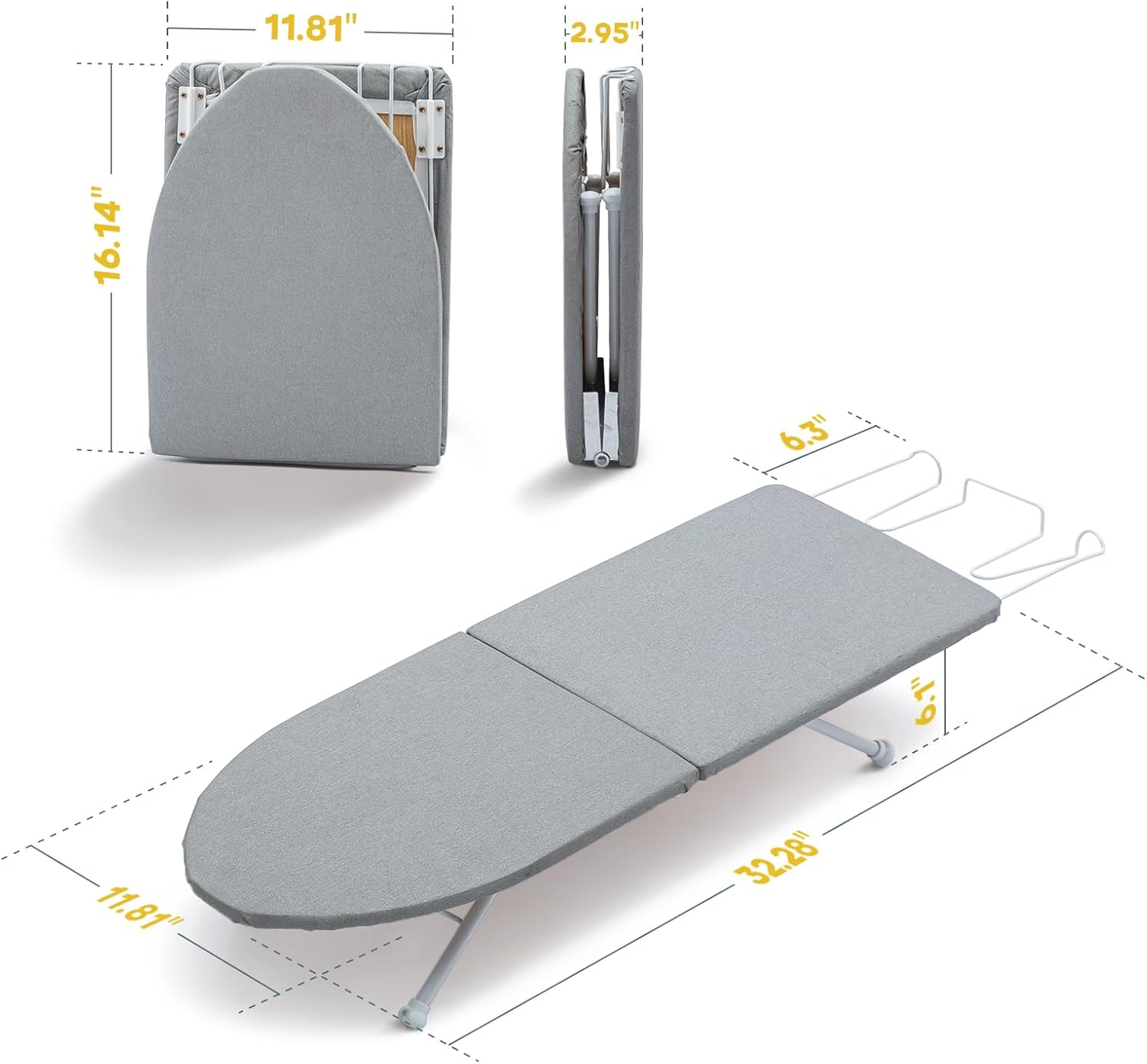 Small Ironing Board Tabletop with Iron Rest, Foldable Mini Iron Board with Cotton Cover, RAINHOL