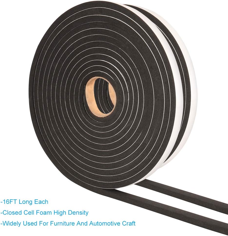 2 Rolls Foam Tape Weatheratrip for Door Window Insulation, Single Sided Foam Strips Adhesive, High