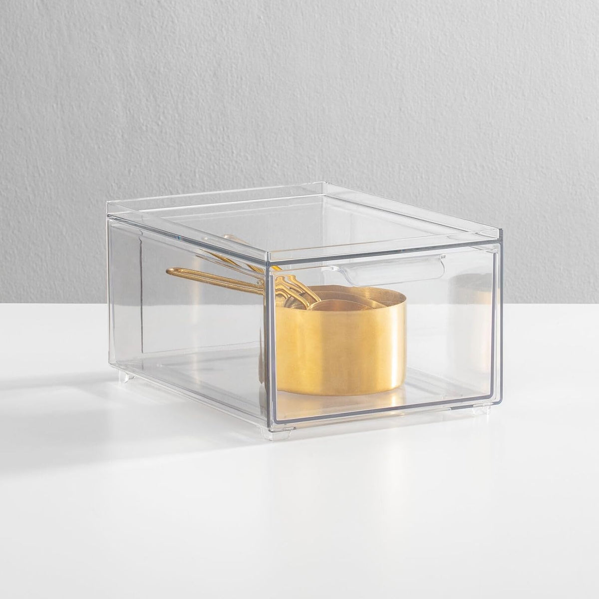 mDesign Stackable Storage Containers Box with Pull-Out Drawer - Stacking Plastic Drawers Bins for