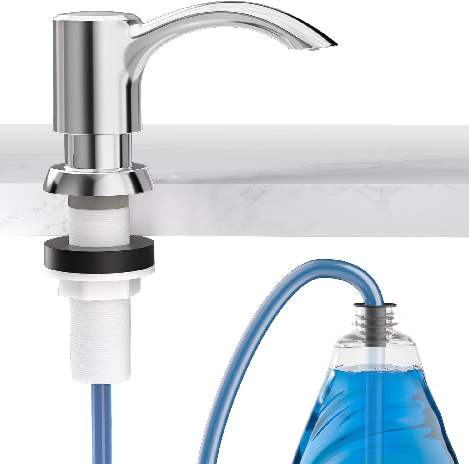SAMODRA Built-in Kitchen Sink Soap Dispenser with Extension Tube Kit - Chrome Finish, Leak-Proof