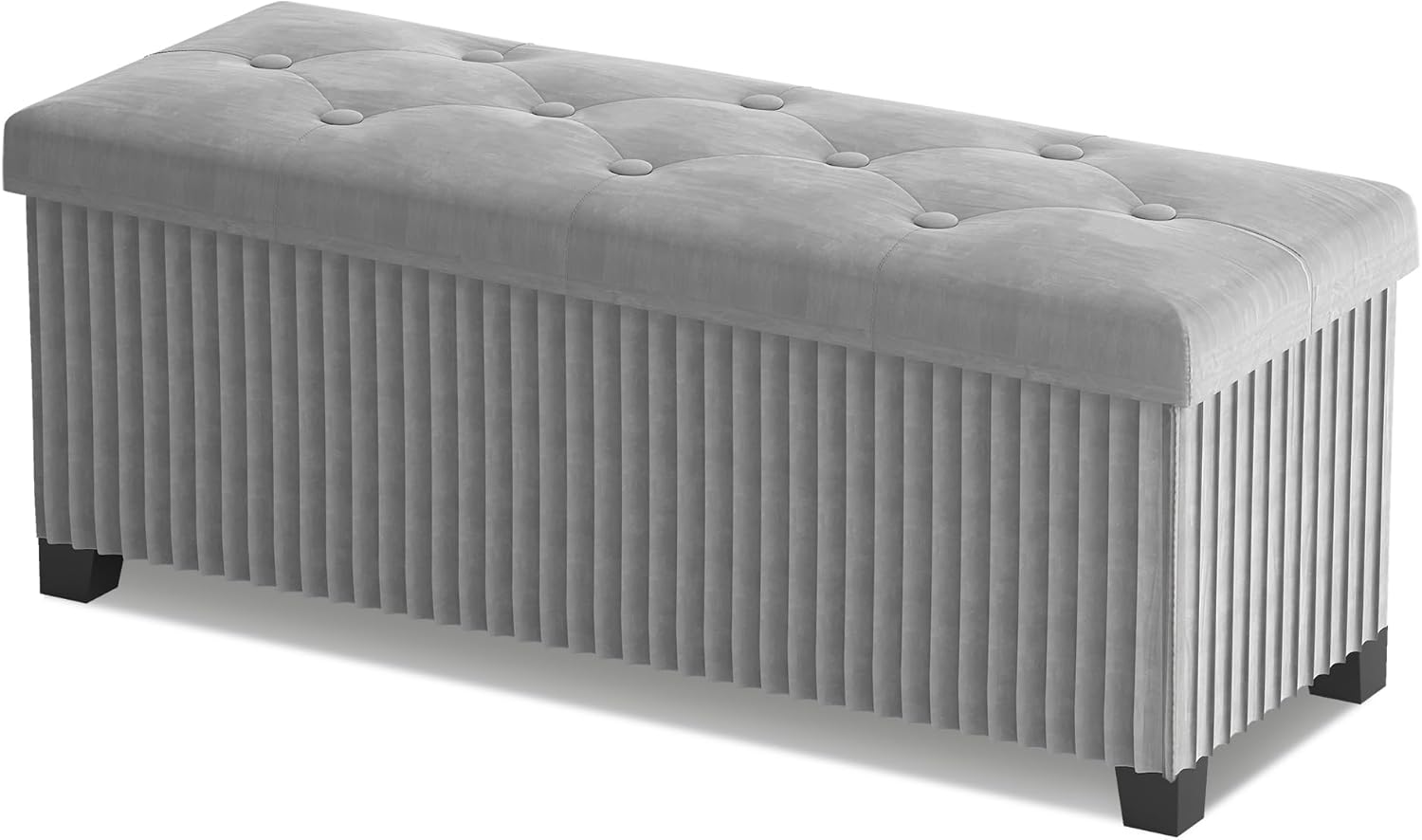 Storage Ottoman Bench, 43 Inch Foldable Ottoman with Legs, Velvet Foot Rest Stool, End of Bed