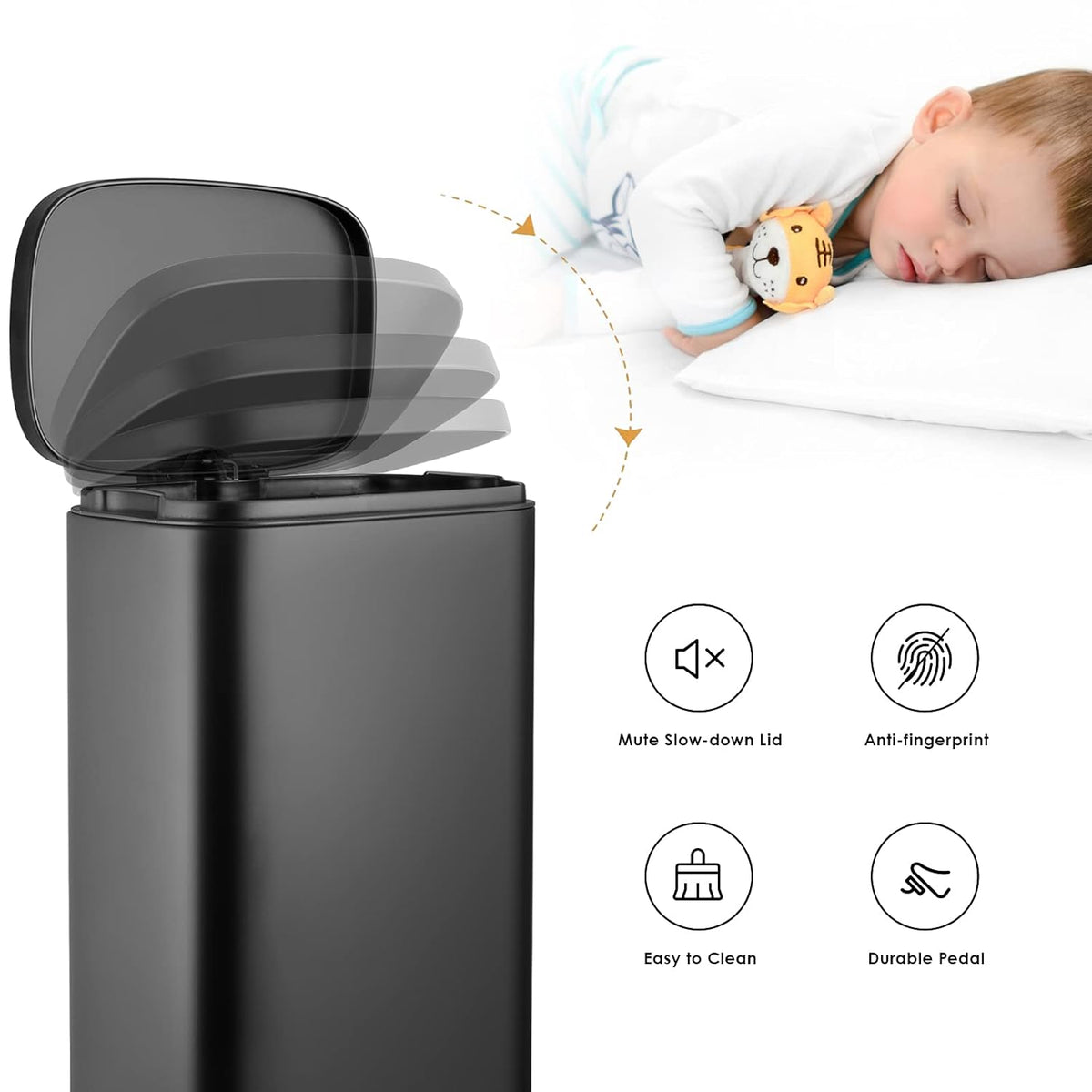 AthLike Trash Can, Stainless Steel Kitchen Garbage Can, Step Waste Bin with Hinged Lid and