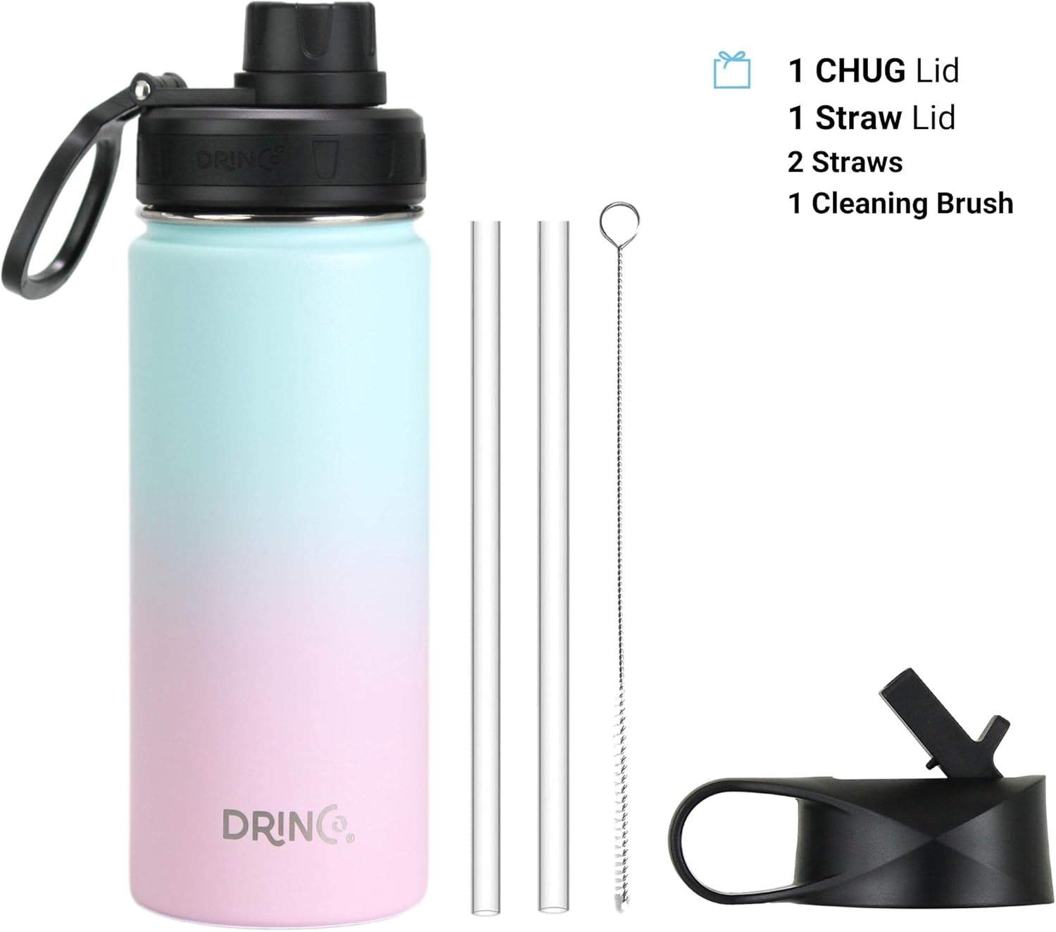 DRINCO Stainless Steel Water Bottle Spout Lid Vacuum Insulated Double Wall Water Bottle Wide Mouth