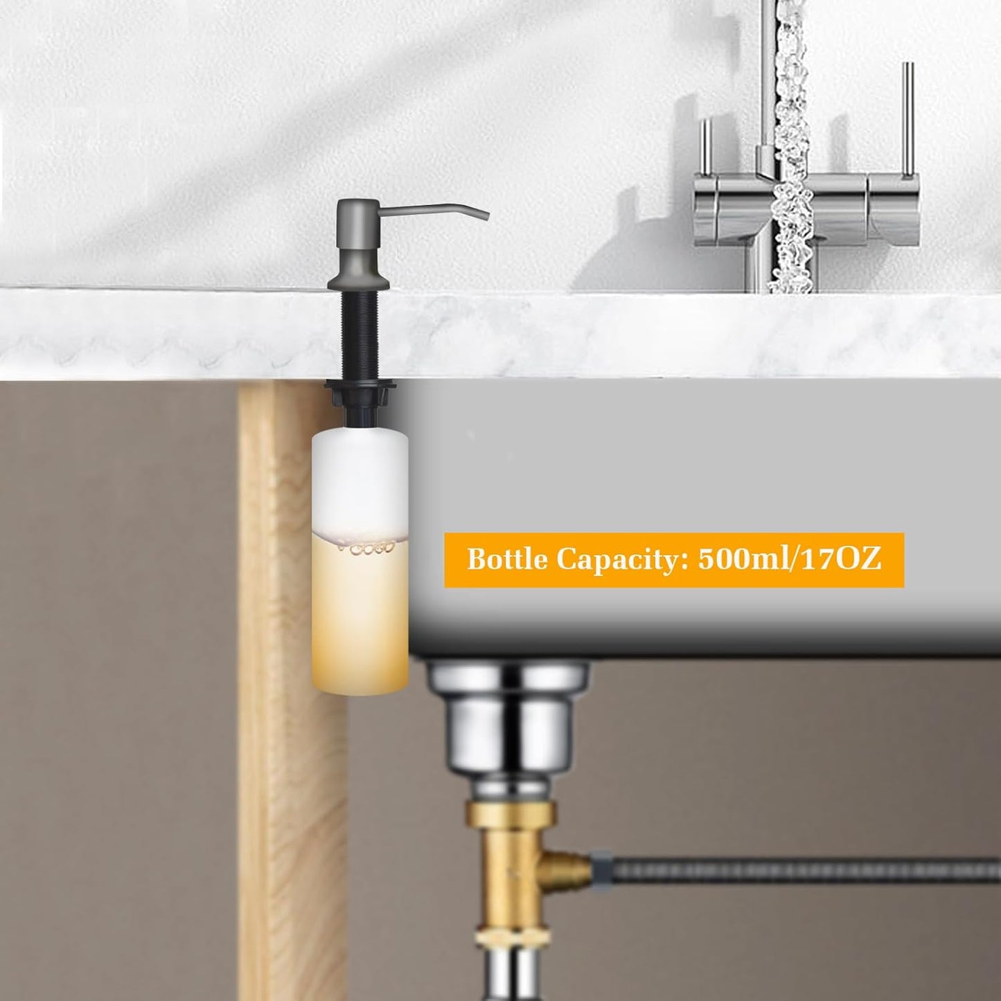 Soap Dispenser for Kitchen Sink, Built in Sink Soap Dispenser Lotion Dispenser with 17 OZ Bottle