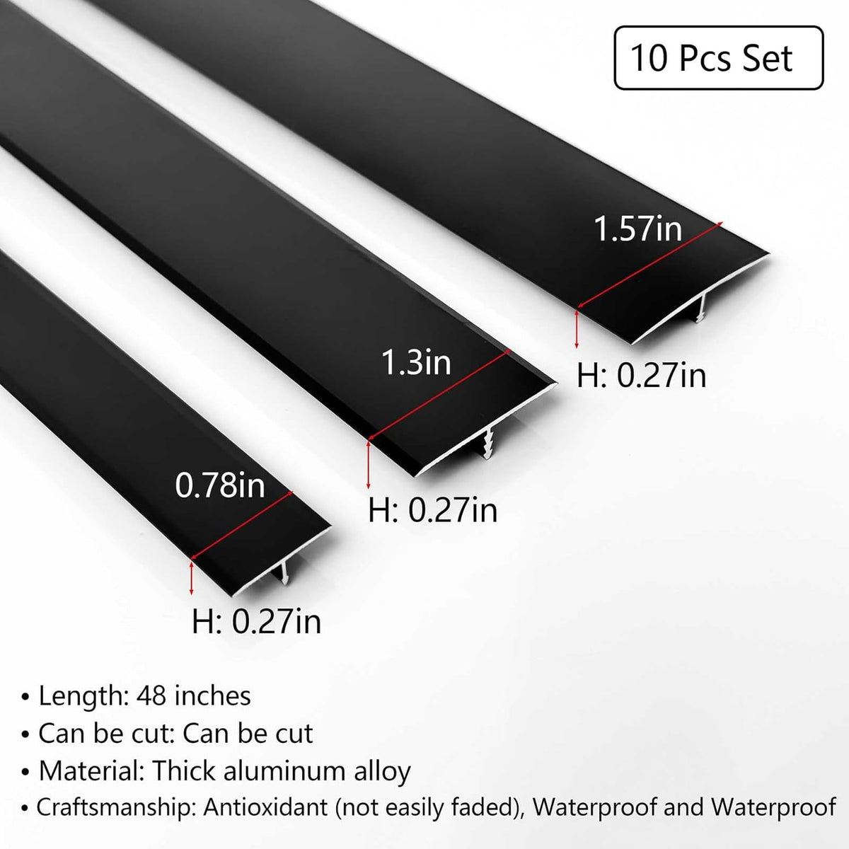 10Pcs Aluminum T Molding Floor Transition Strip, 48In Aluminum T Molding Trim, Floor Strip Floor