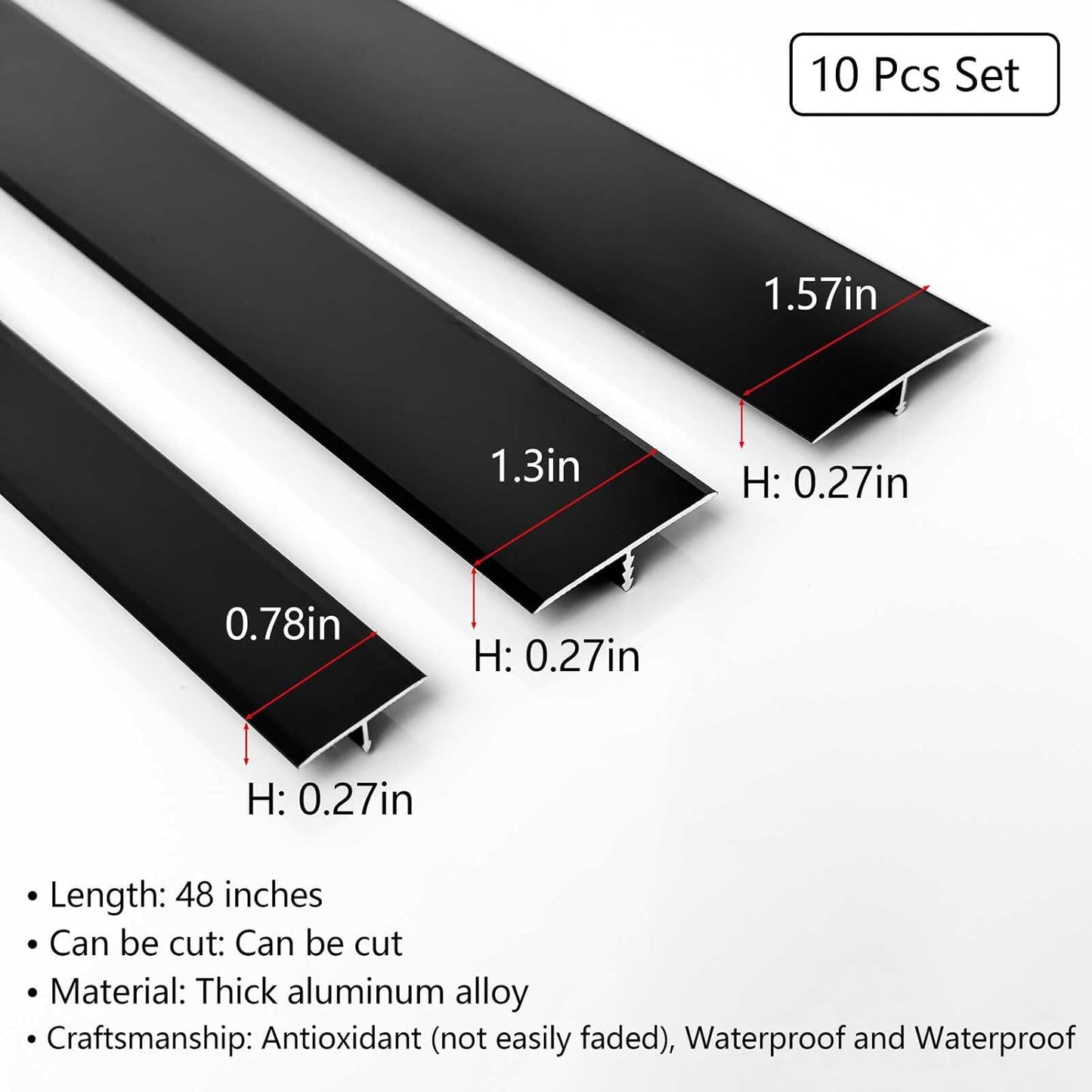 10Pcs Aluminum T Molding Floor Transition Strip, 48In Aluminum T Molding Trim, Floor Strip Floor