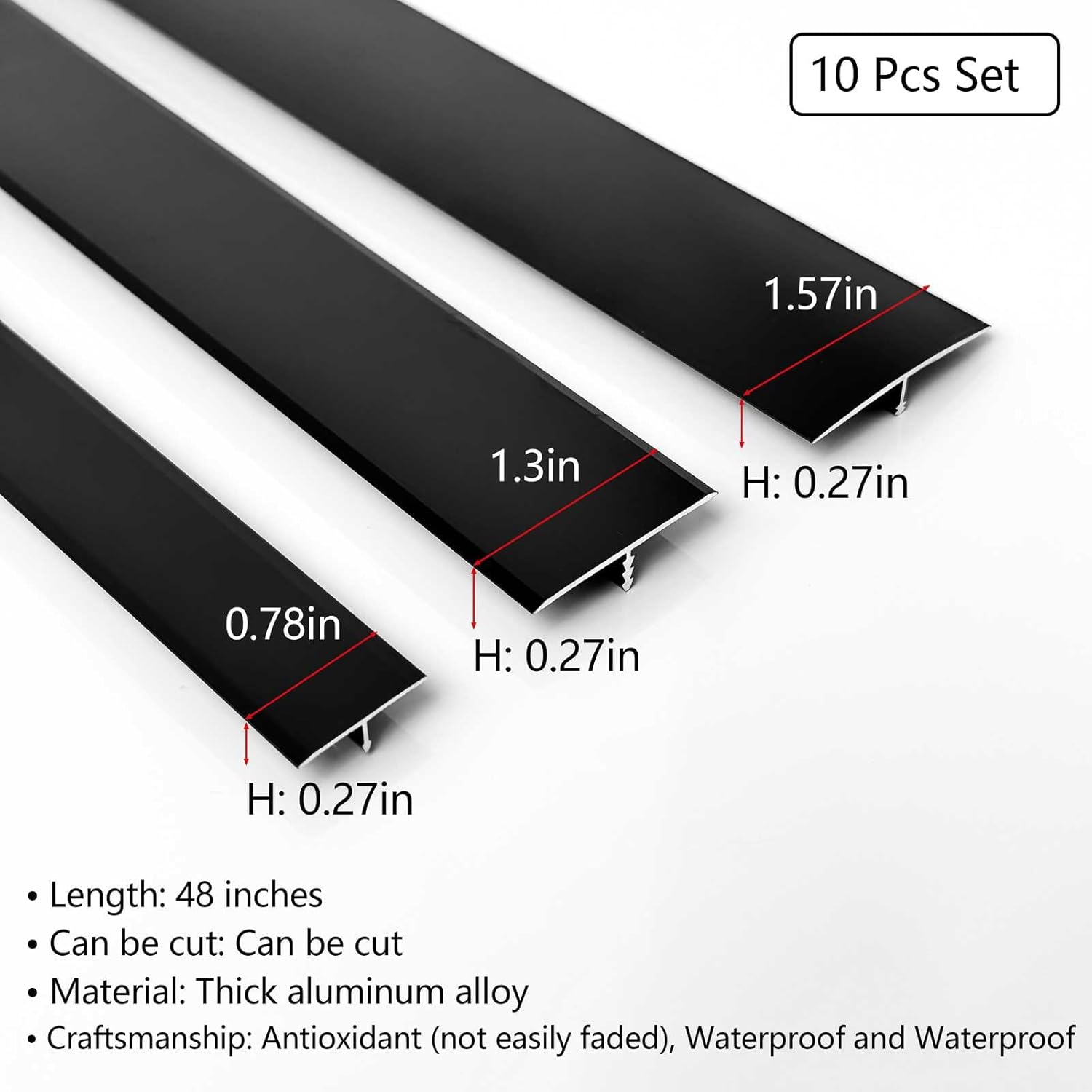 10Pcs Aluminum T Molding Floor Transition Strip, 48In Aluminum T Molding Trim, Floor Strip Floor
