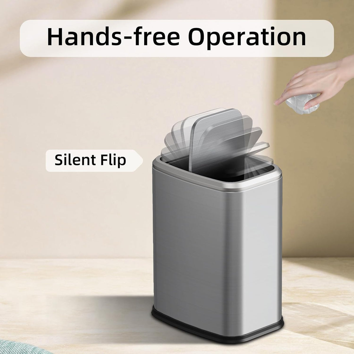 8L/2.1 Gal Small Bathroom Trash Can with Lid, Swing-Top Rectangular Waste Bin, Stainless Steel