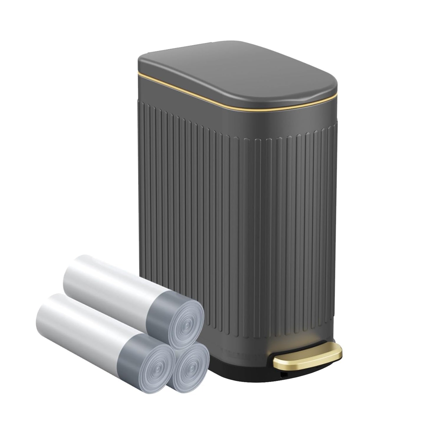 2.6 Gallon Slim Bathroom Trash Can with Soft Close Lid, 10L Stainless Steel Garbage Can with