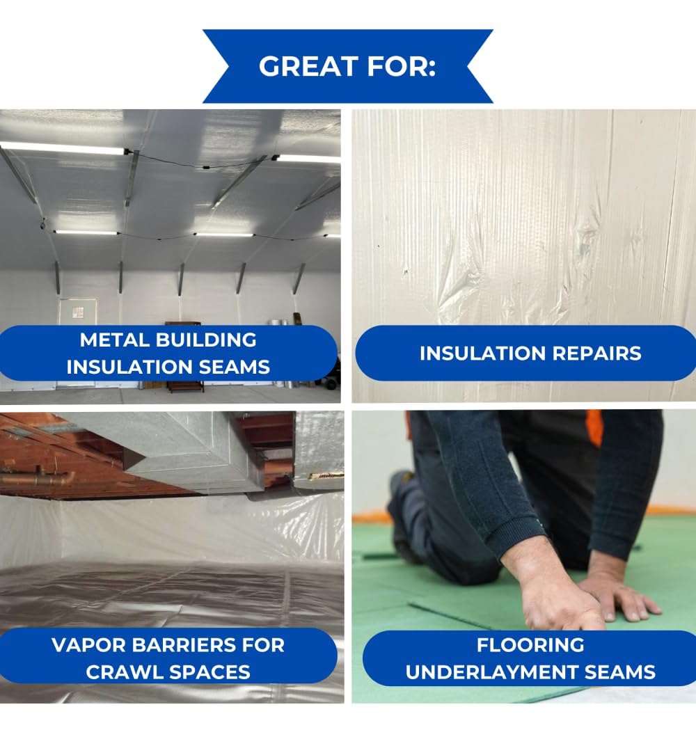 BlueTex Insulationㅤ3 Wide x 180' Long White Vapor Barrier Seam Tape - 16 Rolls Bulk Pack, Great for