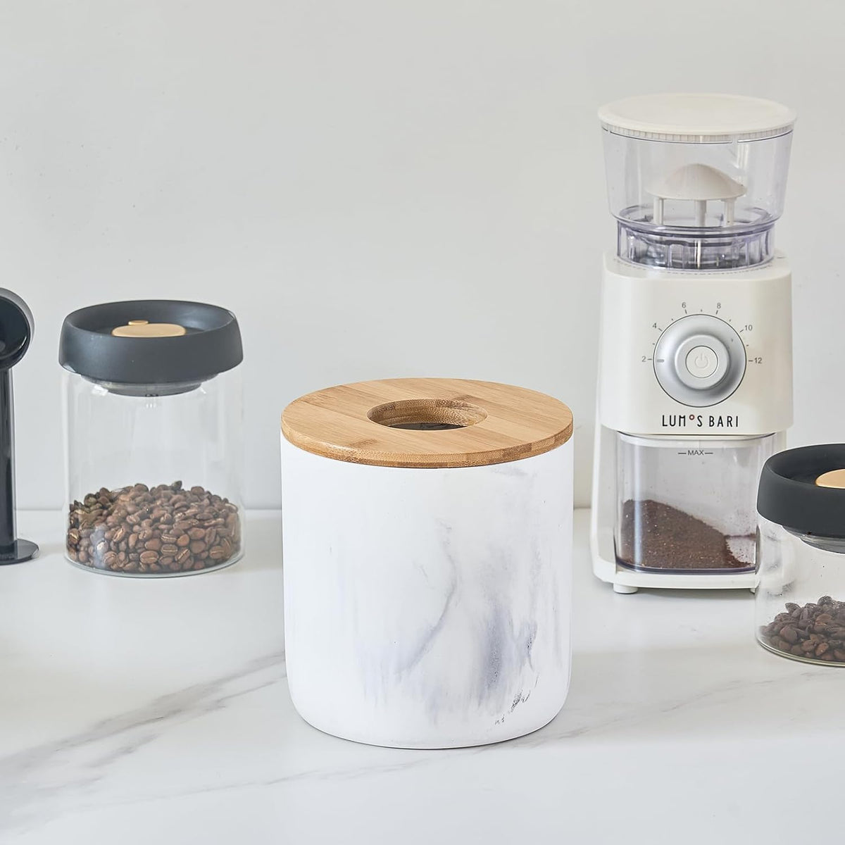Polytree Marble White Mini Trash Can with Bamboo Lid,Small Countertop Trash Can,Desk Trash