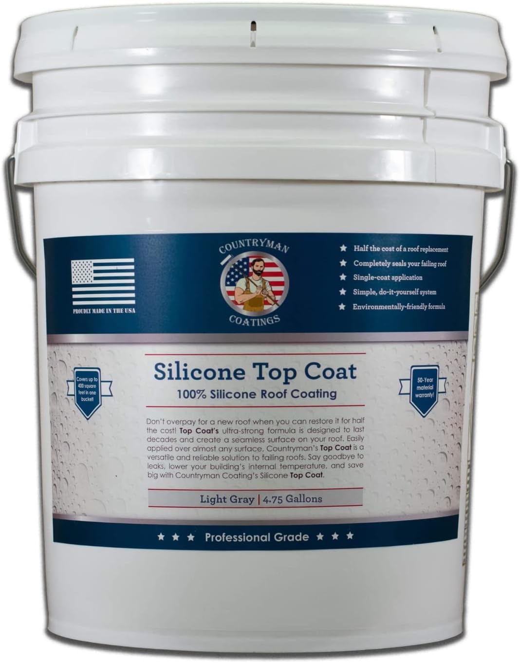 Countryman Coatings 100% Silicone Roof Coating - Restore Your Roof in a Day - Seal Leaks, Cracks