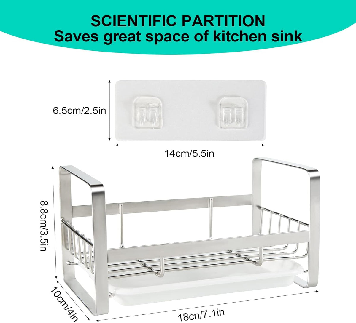 TEZZ Sponge Holder for Kitchen Sink, Stainless Steel Kitchen Storage Sink Caddy for Organizing