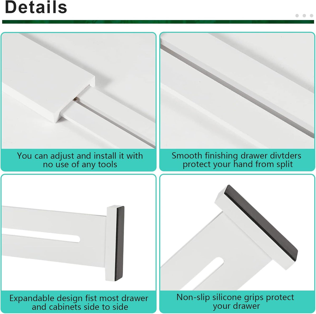 4 Pack Bamboo Drawer Dividers, Adjustable Length from 12 Inch to 17 Inch, Expandable Kitchen Drawer