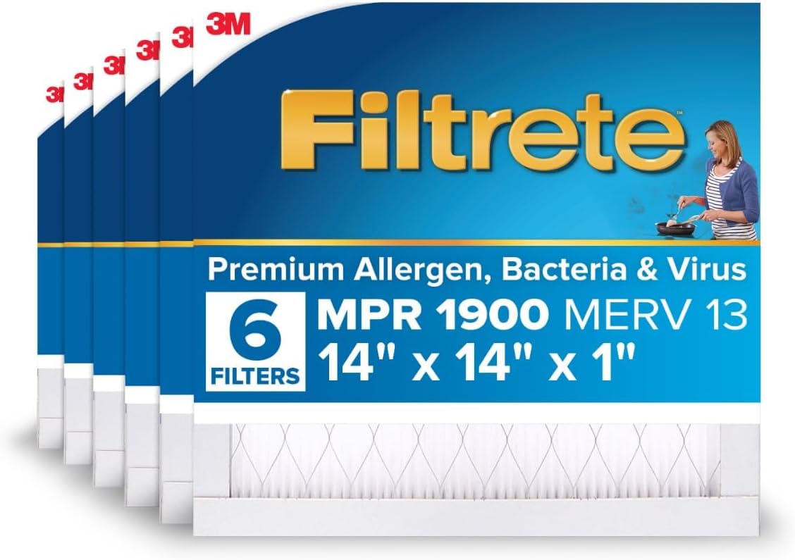 Filtrete 14x14x1 AC Furnace Air Filter, MERV 13, MPR 1900, Premium Allergen, Bacteria & Virus