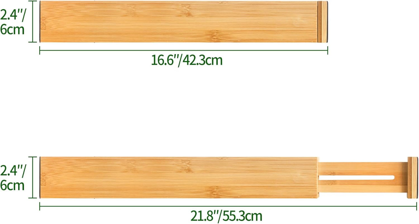 VaeFae Adjustable Bamboo Drawer Dividers, Expandable Drawer Organizer for Kitchen, Bedroom