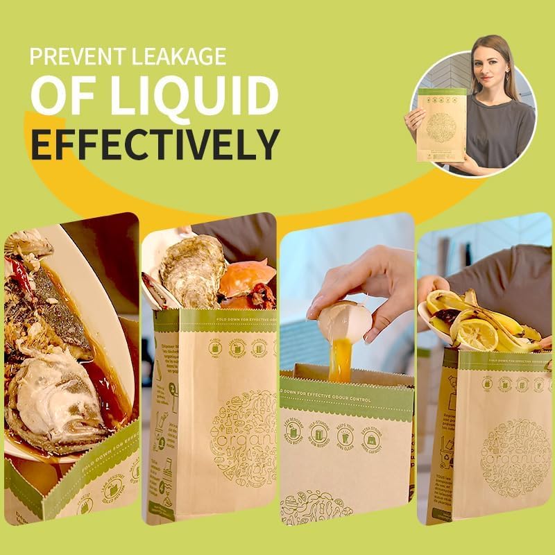 HYTREND-Kitchen Food Waste Bag-120 Bags-%100 Compostable paper Bag - Leak Resistant- Plastic Free
