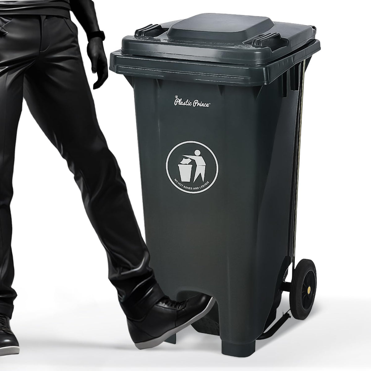 32 Gallon Step-On Large Outdoor Trash Can with Lid and Wheels - Outside Plastic Rolling Garbage Can