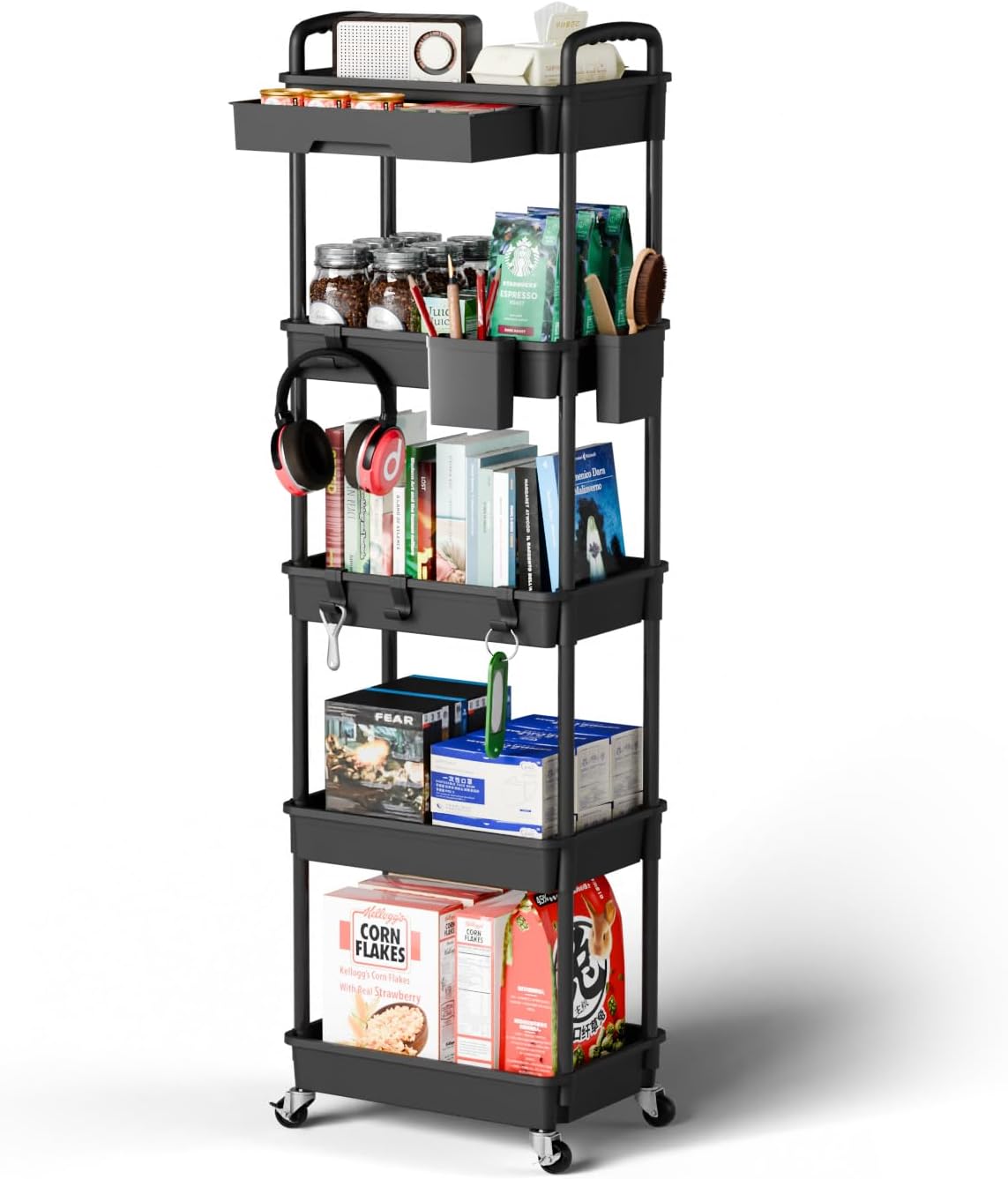 5 Tier Rolling Cart Organizer,Bathroom Cart Organizers with Wheels Laundry Room Organization Mobile