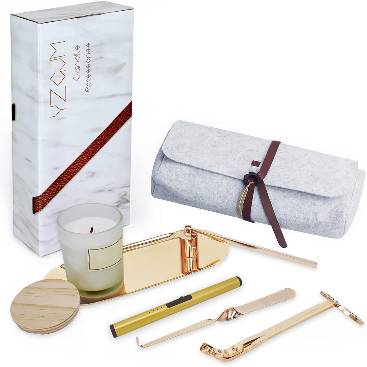 Exquisite Candle Accessories Tool Pack Bag, Rechargeable Electric Lighter， Wick Trimmer, Dipper