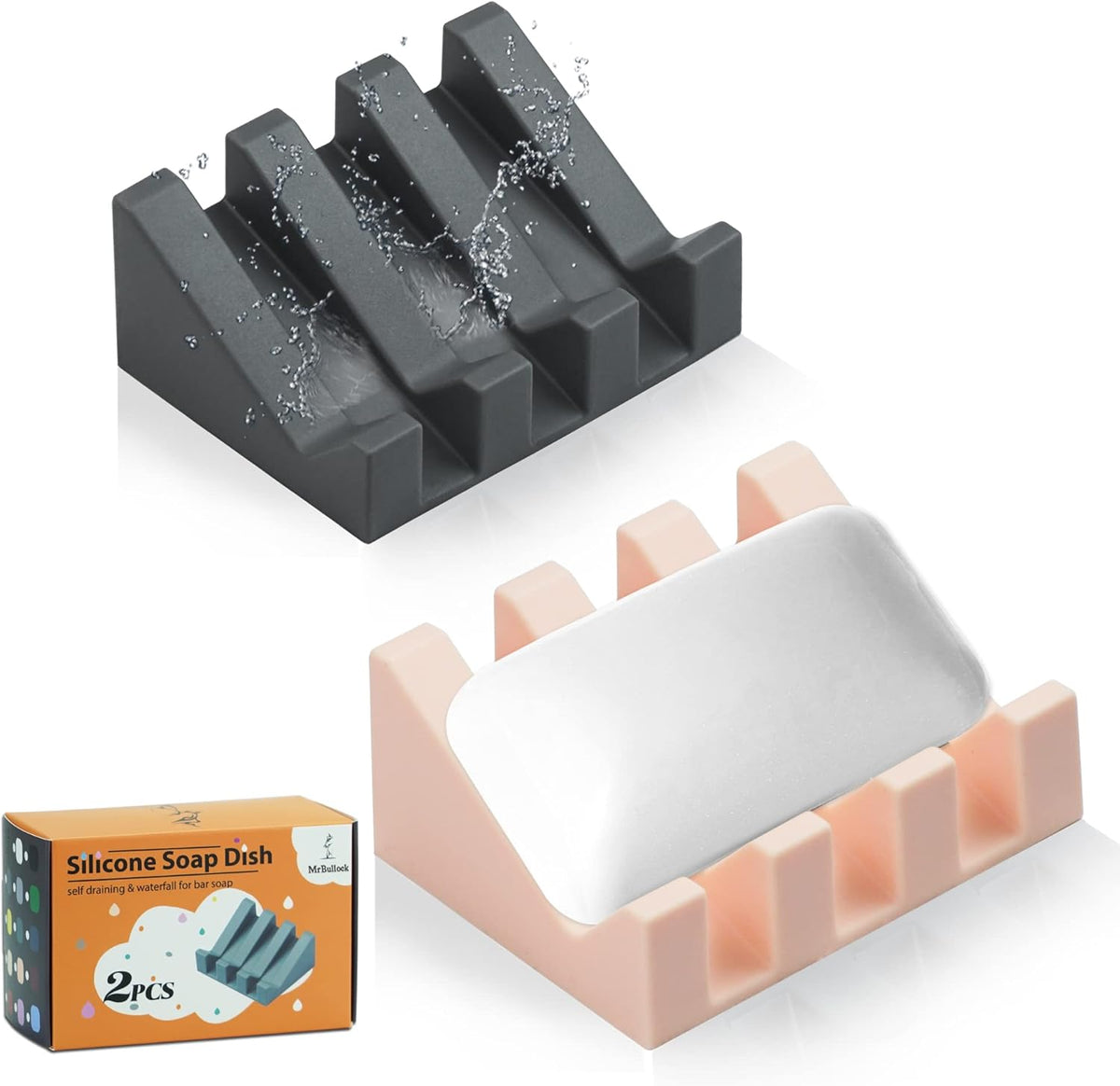Silicone Soap Dish for Bar Soap Holder for Shower Bathroom Self Draining Waterfall Drying Tray Keep