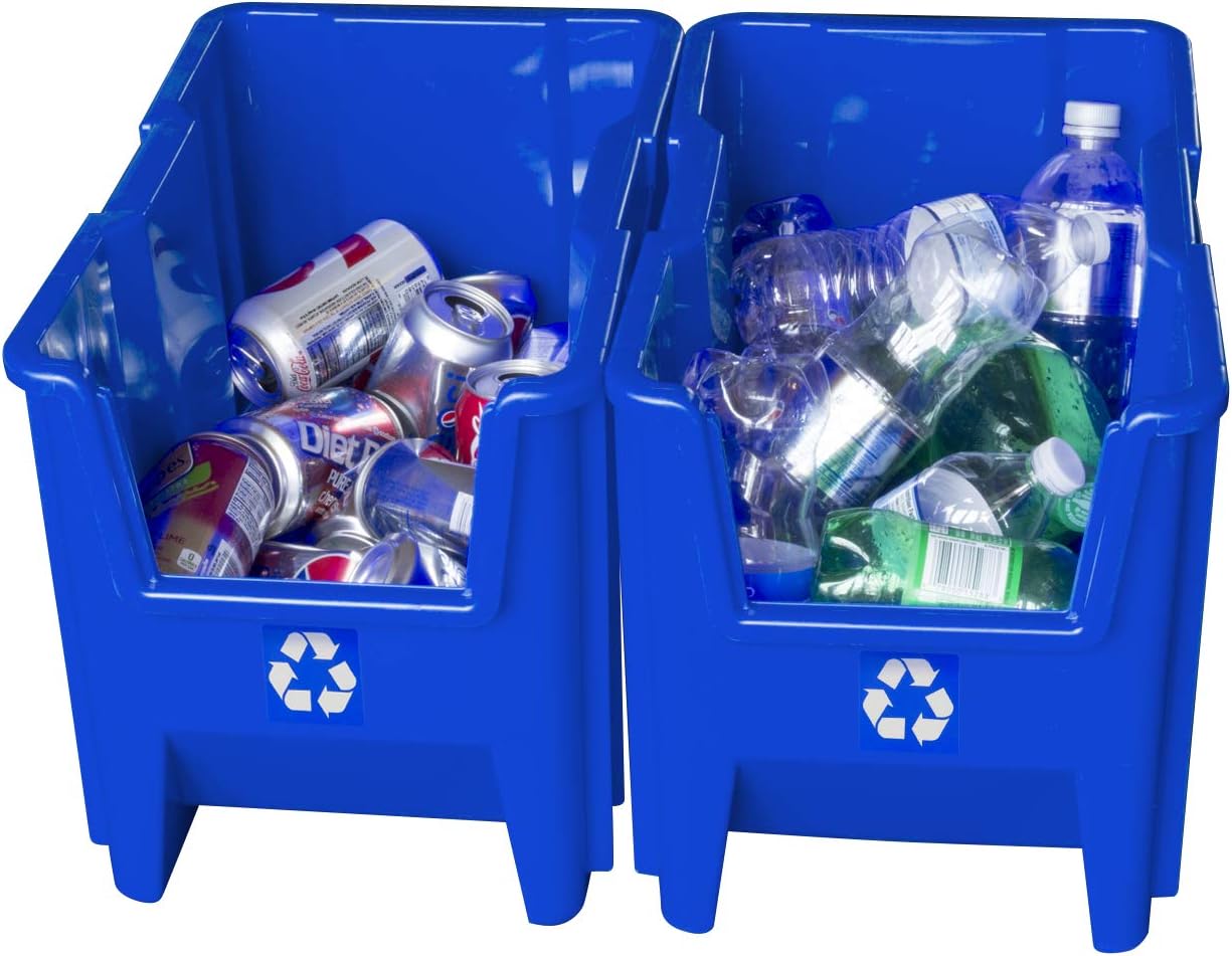 Commercial Industrial Heavy Duty Stackable Open-Front Recycling Bin Box Containers, 7 Gallon, 4