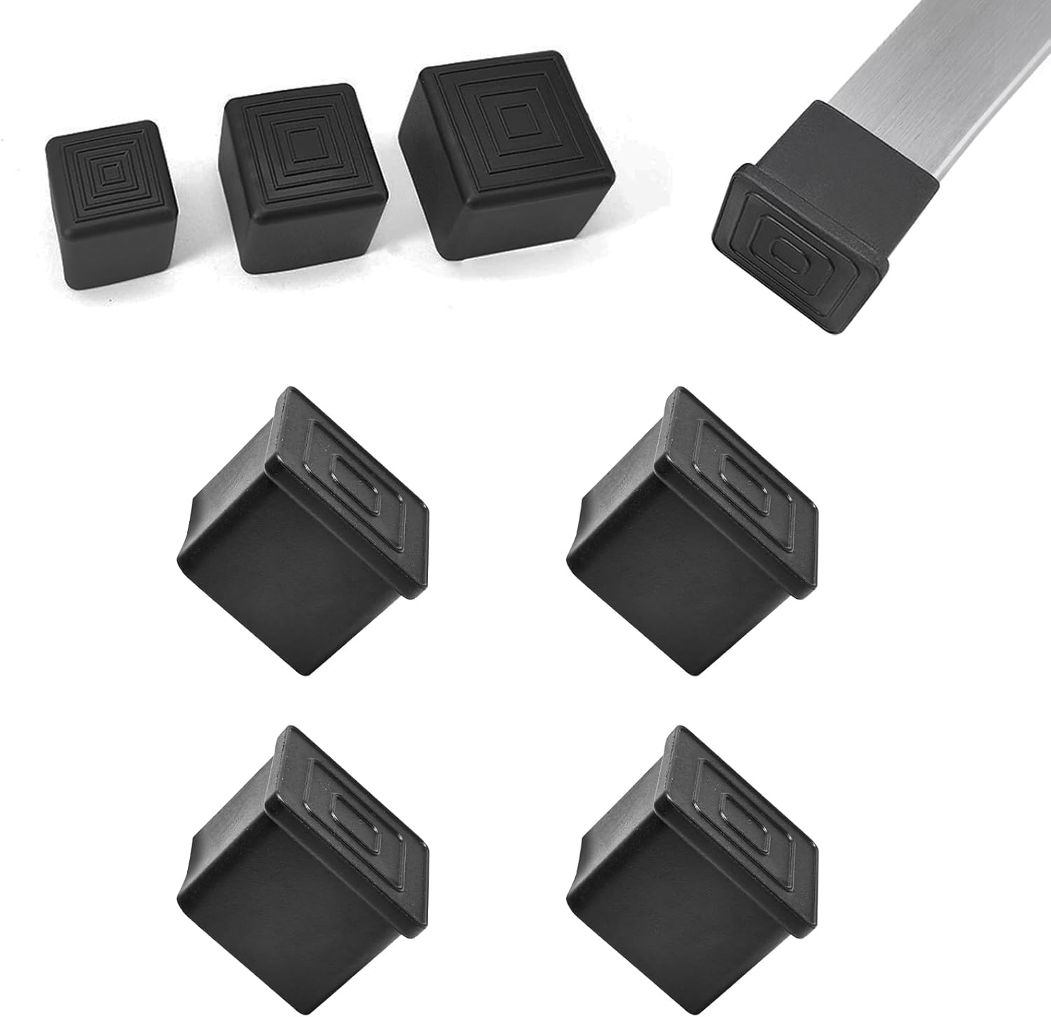 4 Pcs 1-3/4" x 1-3/4" Square Rubber Chair Leg Caps, PVC Table Leg Covers, Flexible & Anti-Slip