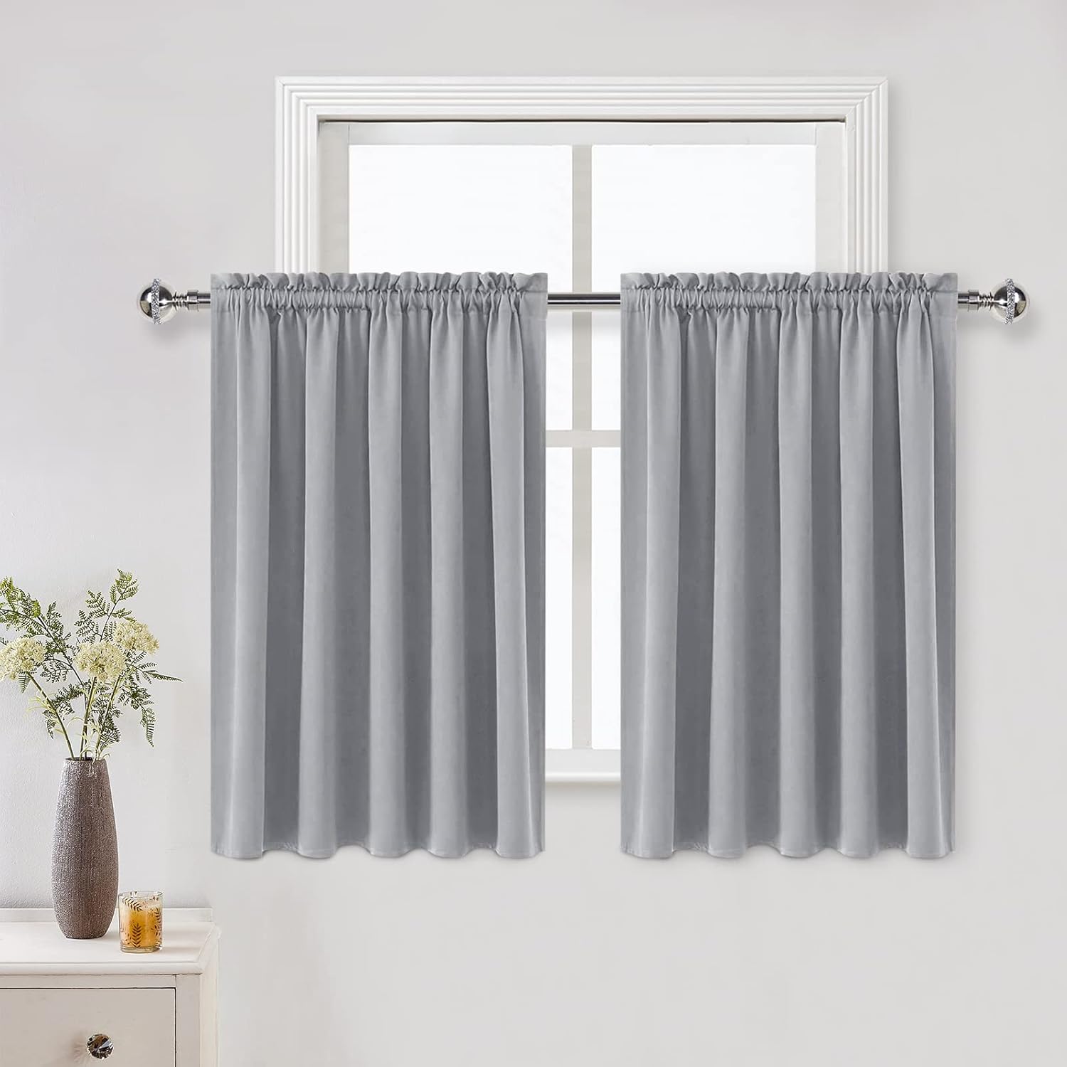 DWCN Silver Grey Short Blackout Curtains for Bedroom, Thermal Insulated Energy Saving Room