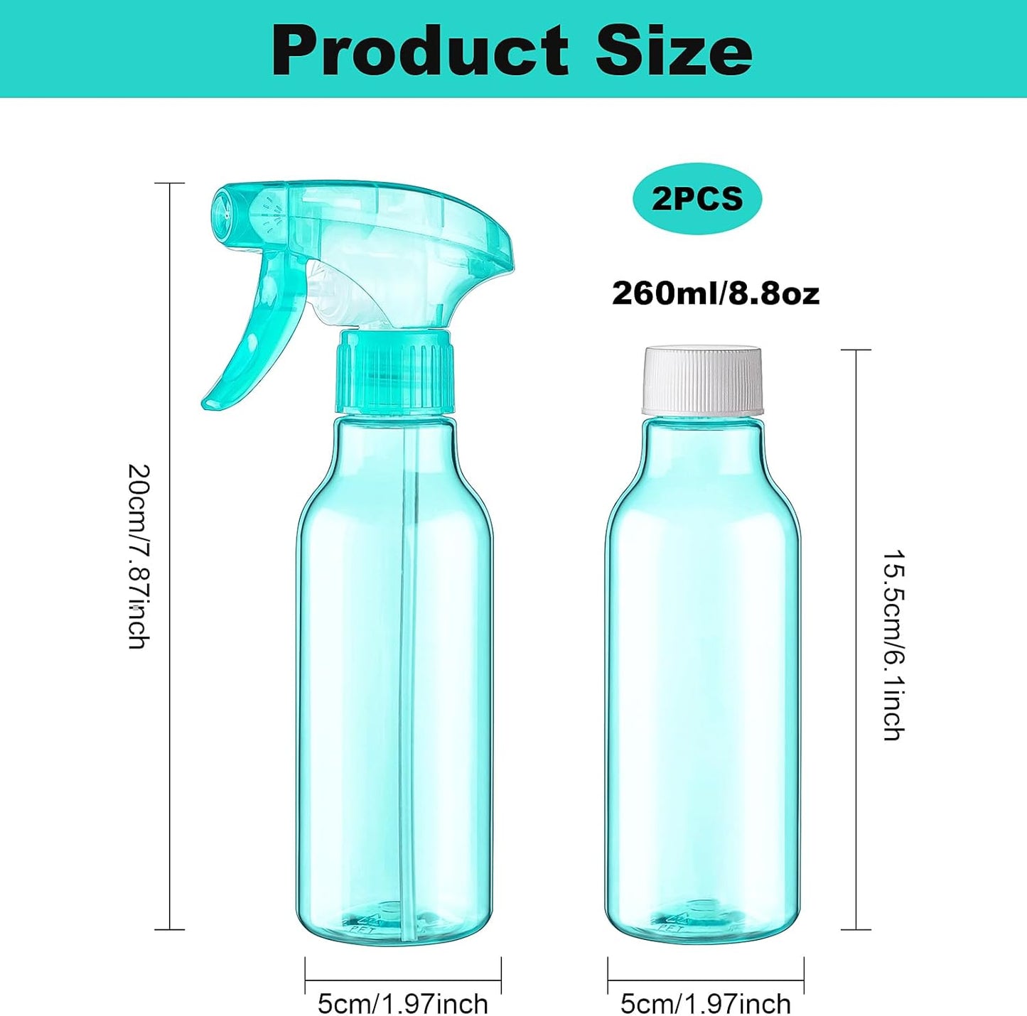 Cosywell Plastic Spray Bottles 8.8oz/260ml 2 Pack Refillable Container Empty Spray Bottle for
