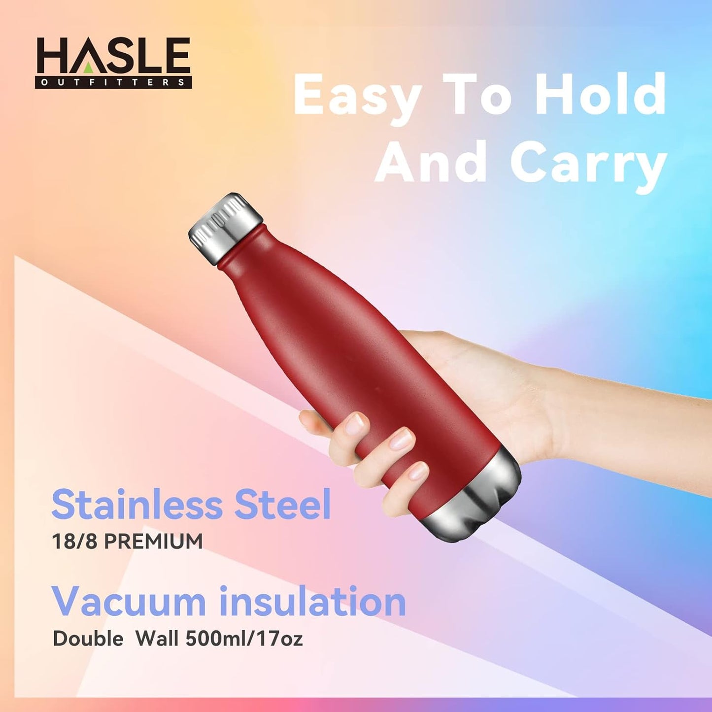 HASLE OUTFITTERS 17oz Stainless Steel Water Bottles, Vacuum Insulated Water Bottles Double Walled